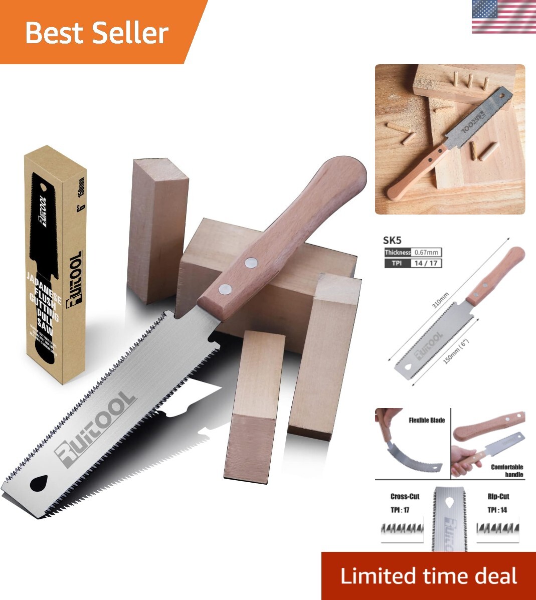 Durable SK5 Japanese Pull Saw with Beech Handle for Effortless Wood Cutting