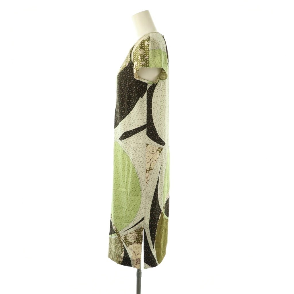 Emilio Pucci Dress I40 Silk Short Sleeve Multicolor Khaki Used 44