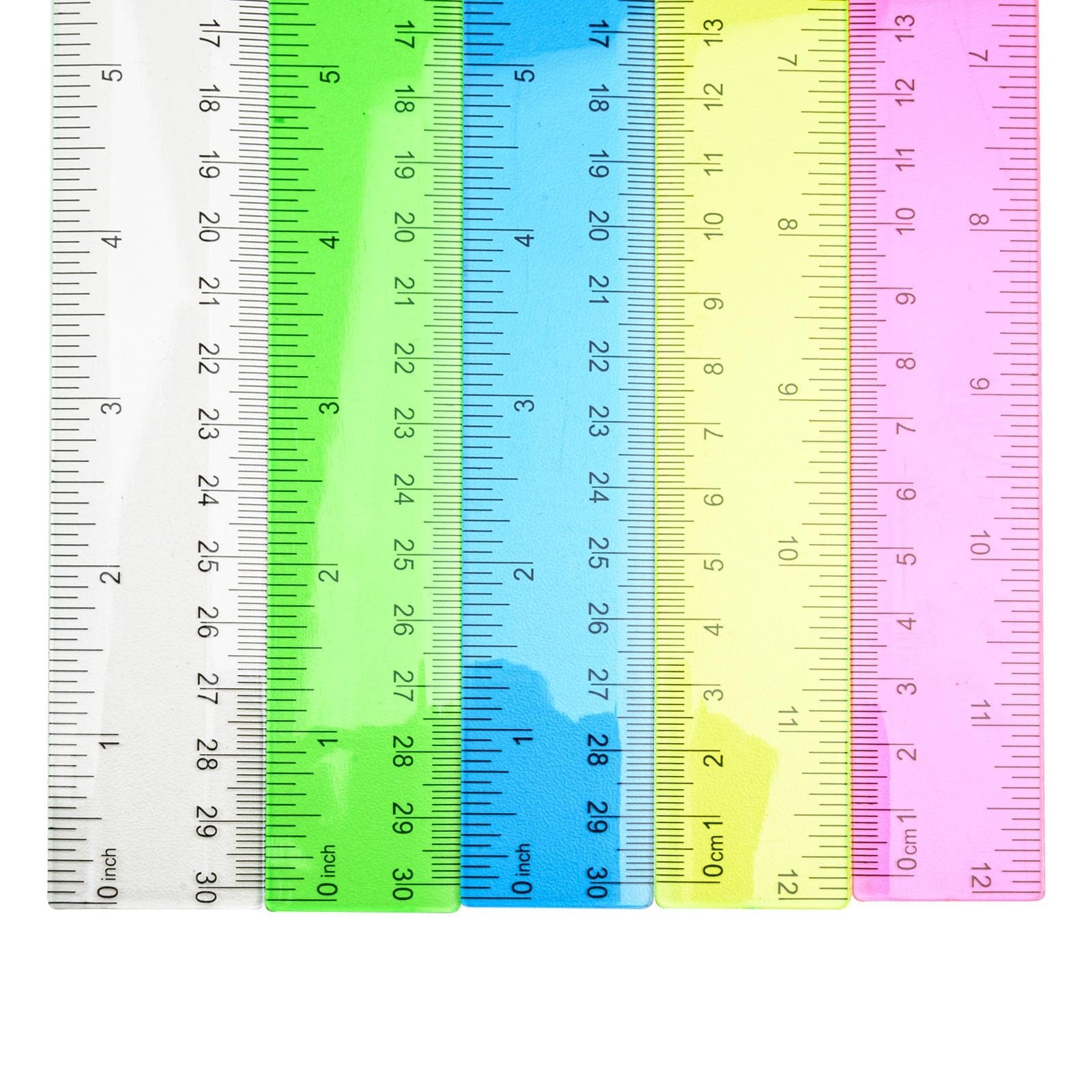 5 Pieces Assorted Colors Plastic Ruler, 12 inch (30cm) Ruler, Pack of 5, Plas…