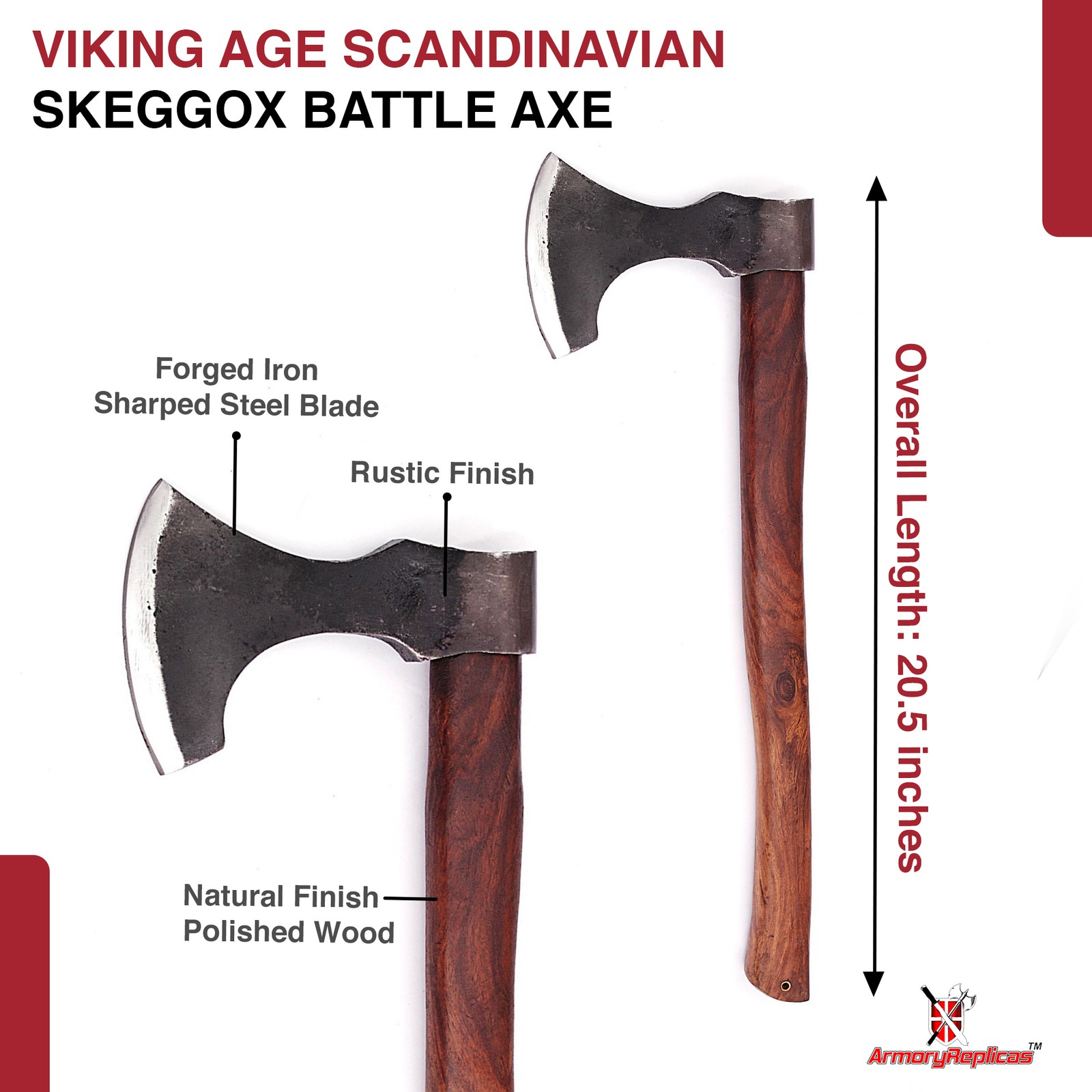 Viking Skeggøx Bearded Battle Axe Carbon Steel Sheesham Wood Functional 20.5inch