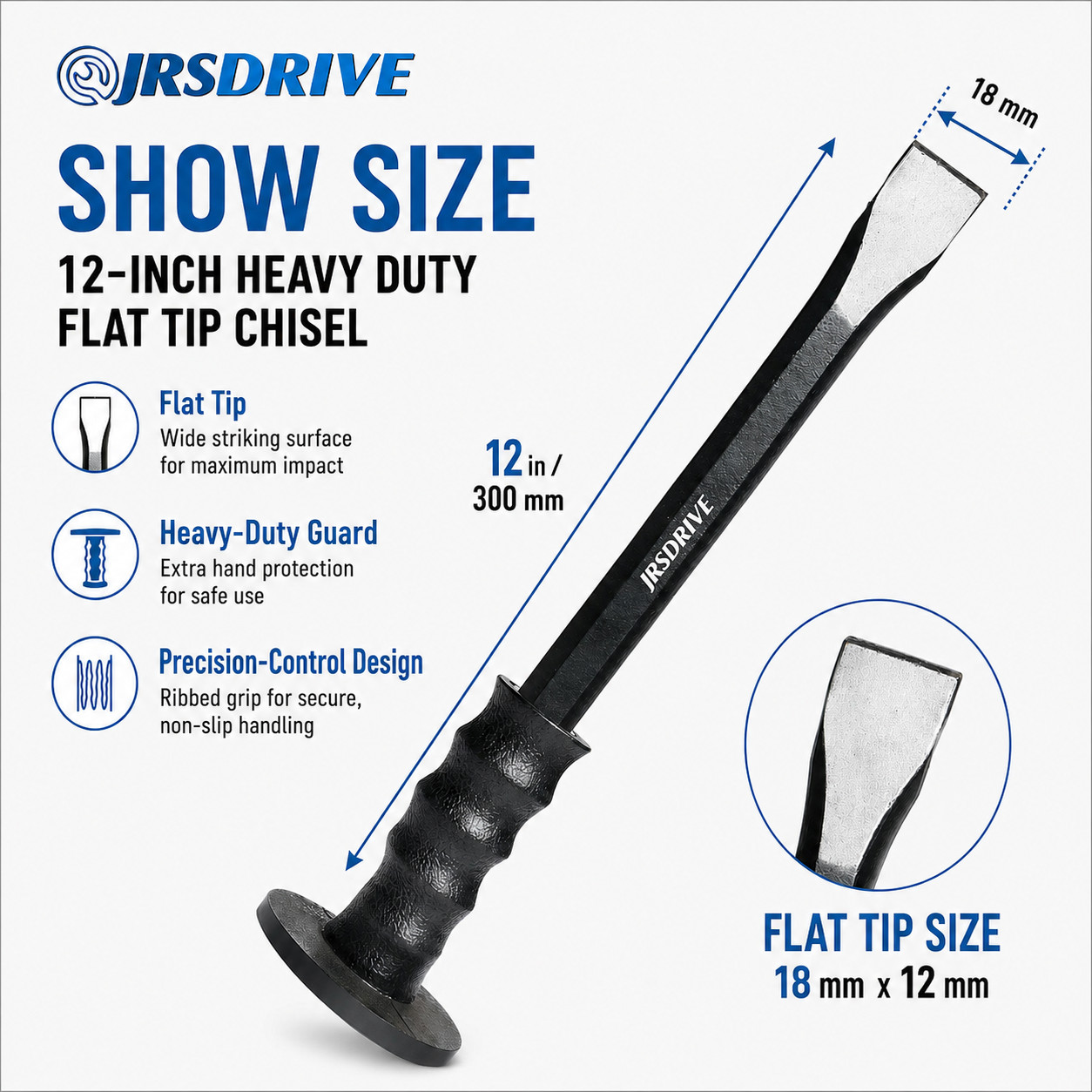 Jrsdrive Chisel 12 Inch x 18mm- Flat , Carbon Steel, E-2065