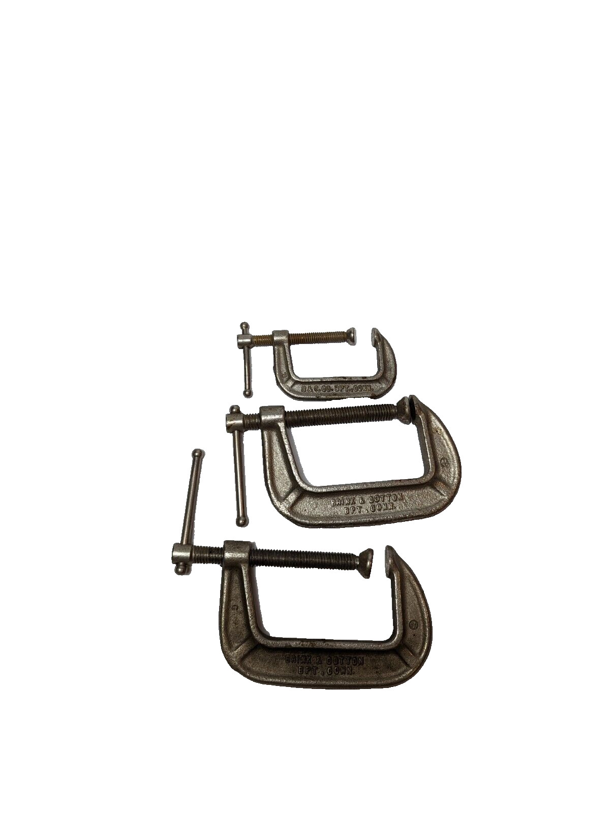 Vintage Brink & Cotton 3 C Clamps USA Made 2 No. 143 3 inch and 1 No 142 2 inch