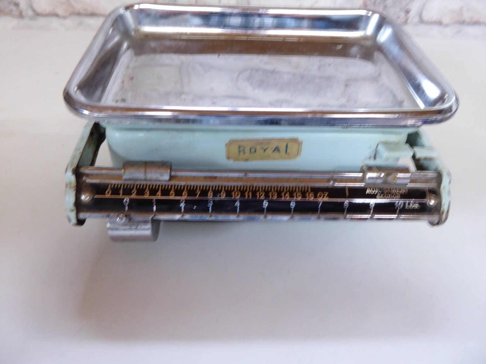 Vintage Royal Tower Pale Blue Enamel / Chrome Beam Kitchen Scales