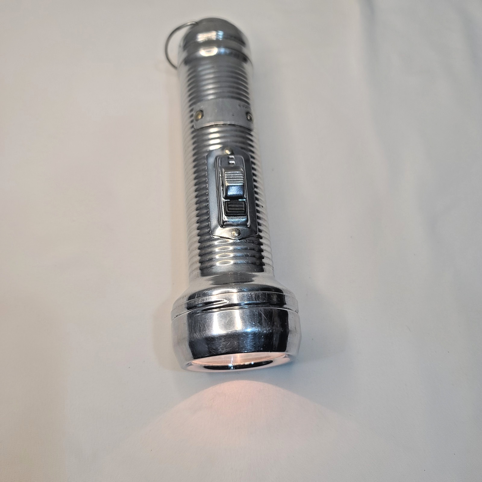 VINTAGE RANGER FLASHLIGHT Metal Silver Morse Code Switch Made In USA 7”