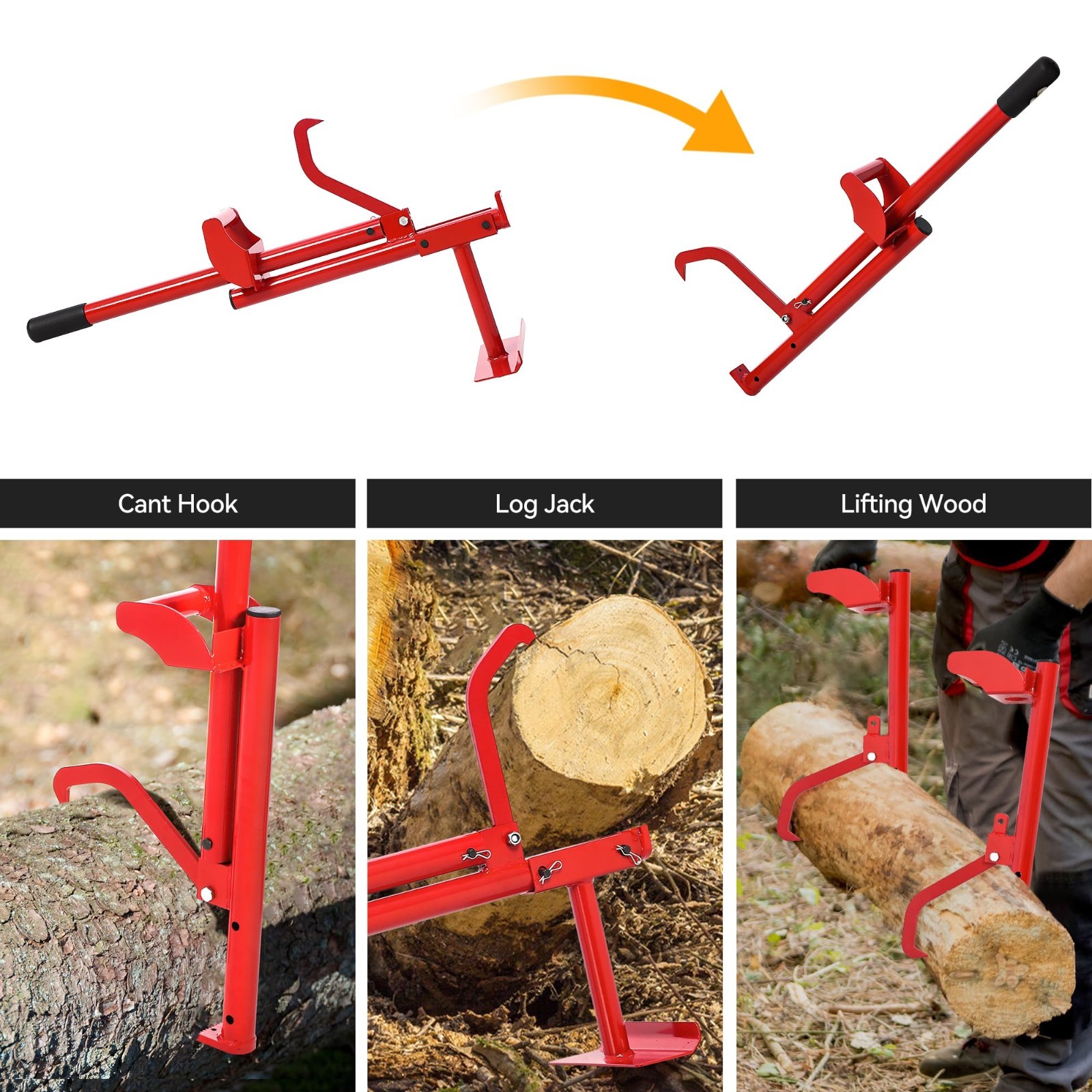 3-in-1 Logging Tools Log Hauler, Cant Hook, Timberjack, Log Lifter, Log Tongs