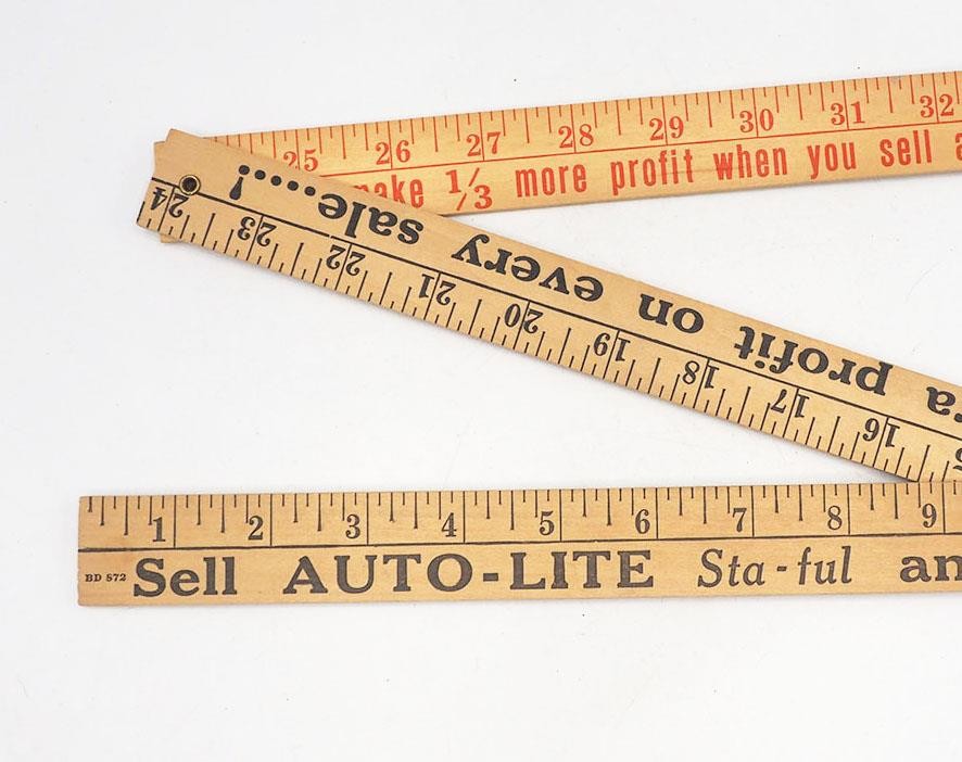 Sta-Ful Battery Auto-Lite Advertising Folding Wood Yardstick Ruler