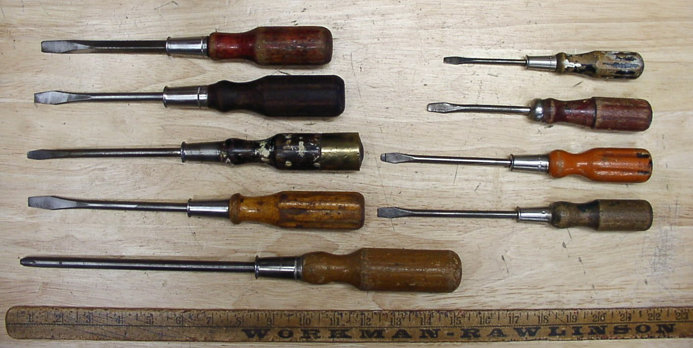 9 Vintage Wood Handle USA Screwdrivers,6-13/16″-14-1/2″,Instant Collection!