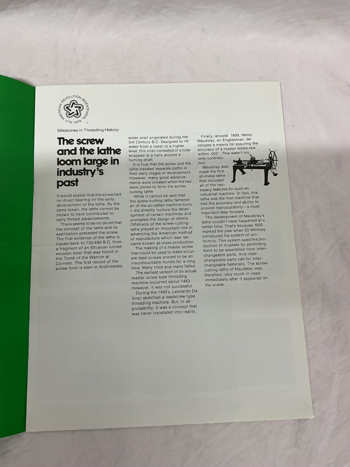 December 1976 Landis Machine Company Thread Tips Bulletin Brochure Pamphlet