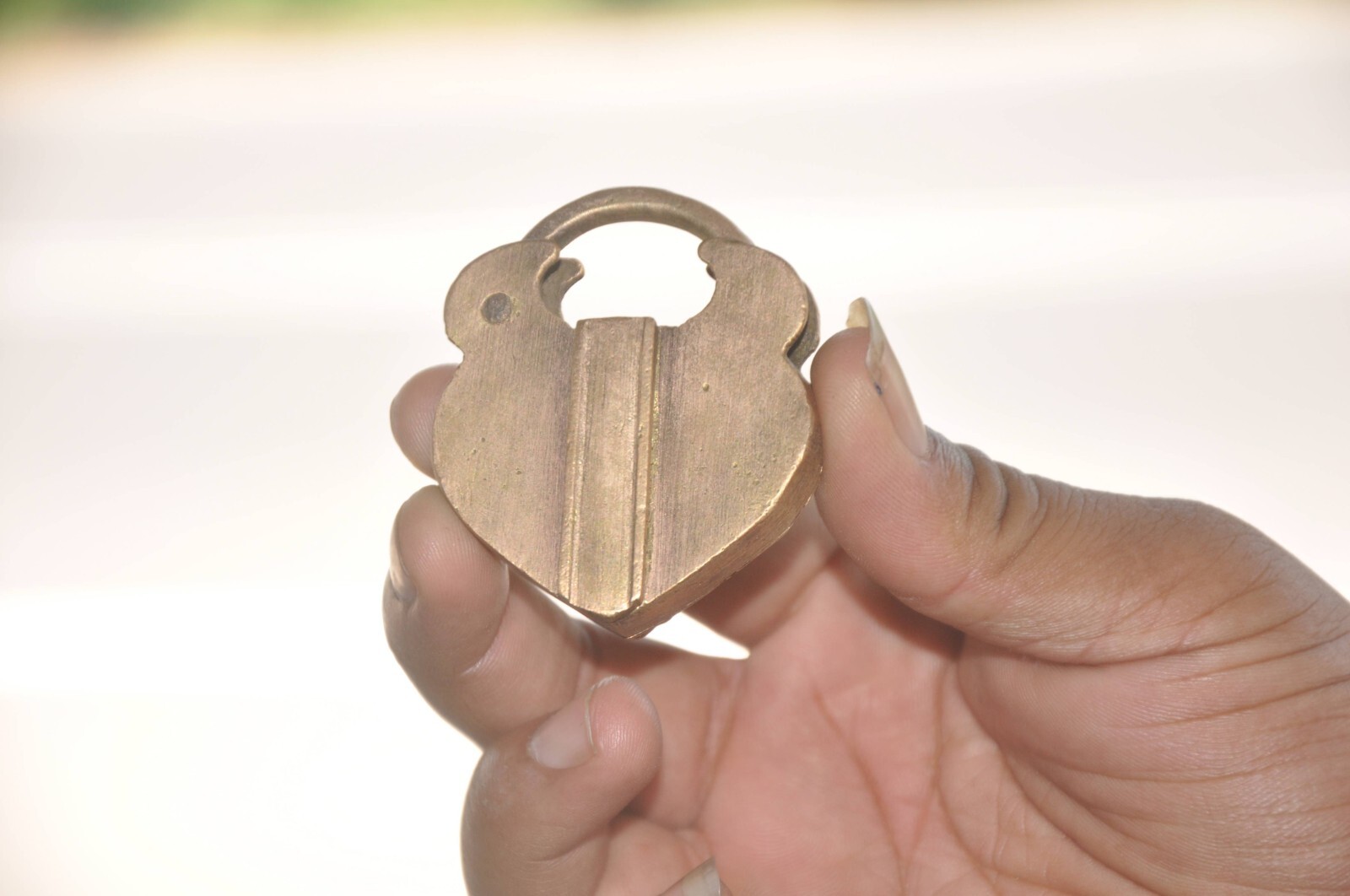 Vintage Brass Heart Shape Circles & Flowers Engraved Handcrafted Pad Lock