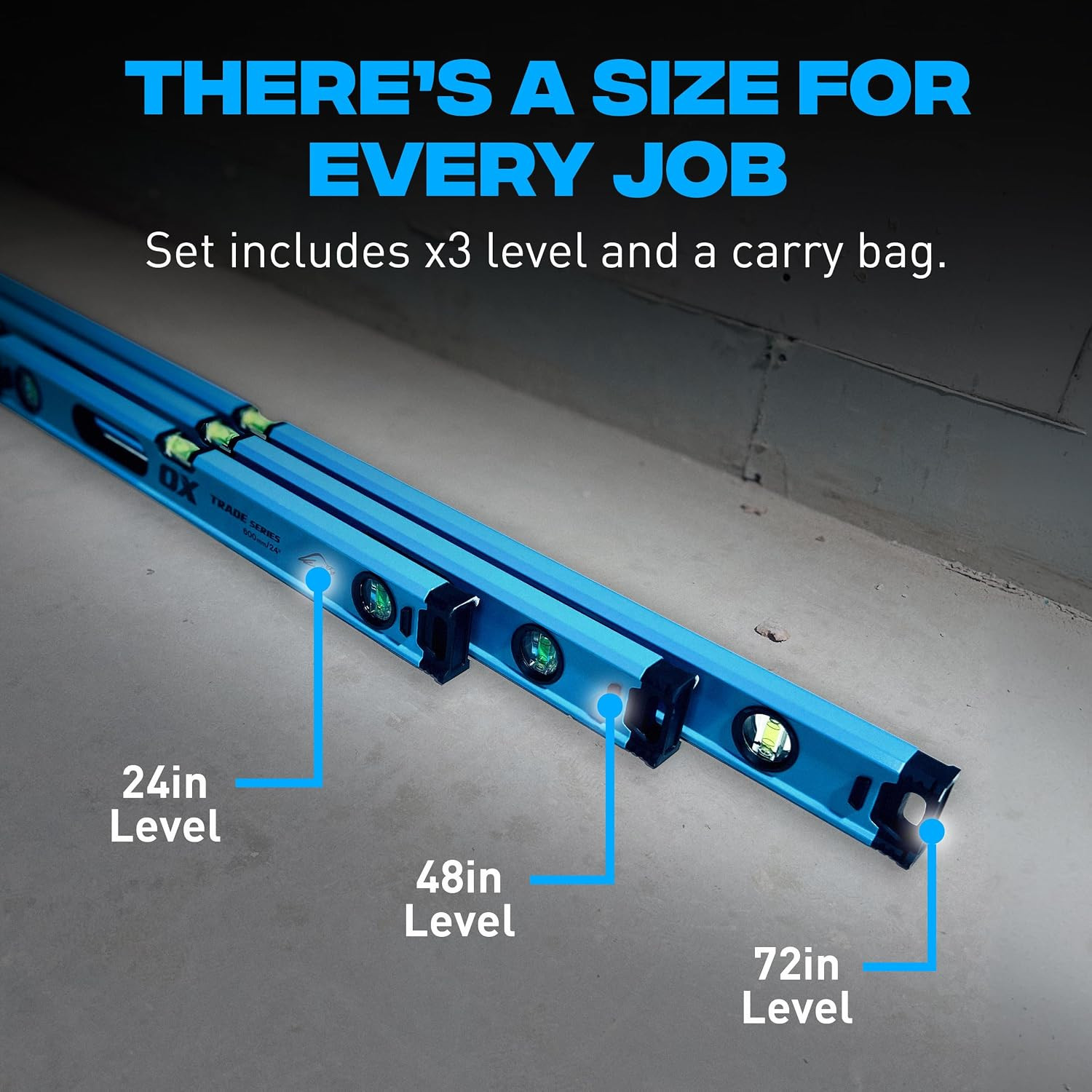 Tools Level Set with Case – 24, 48, 72 Inch Levels for Construction – Milled Alu