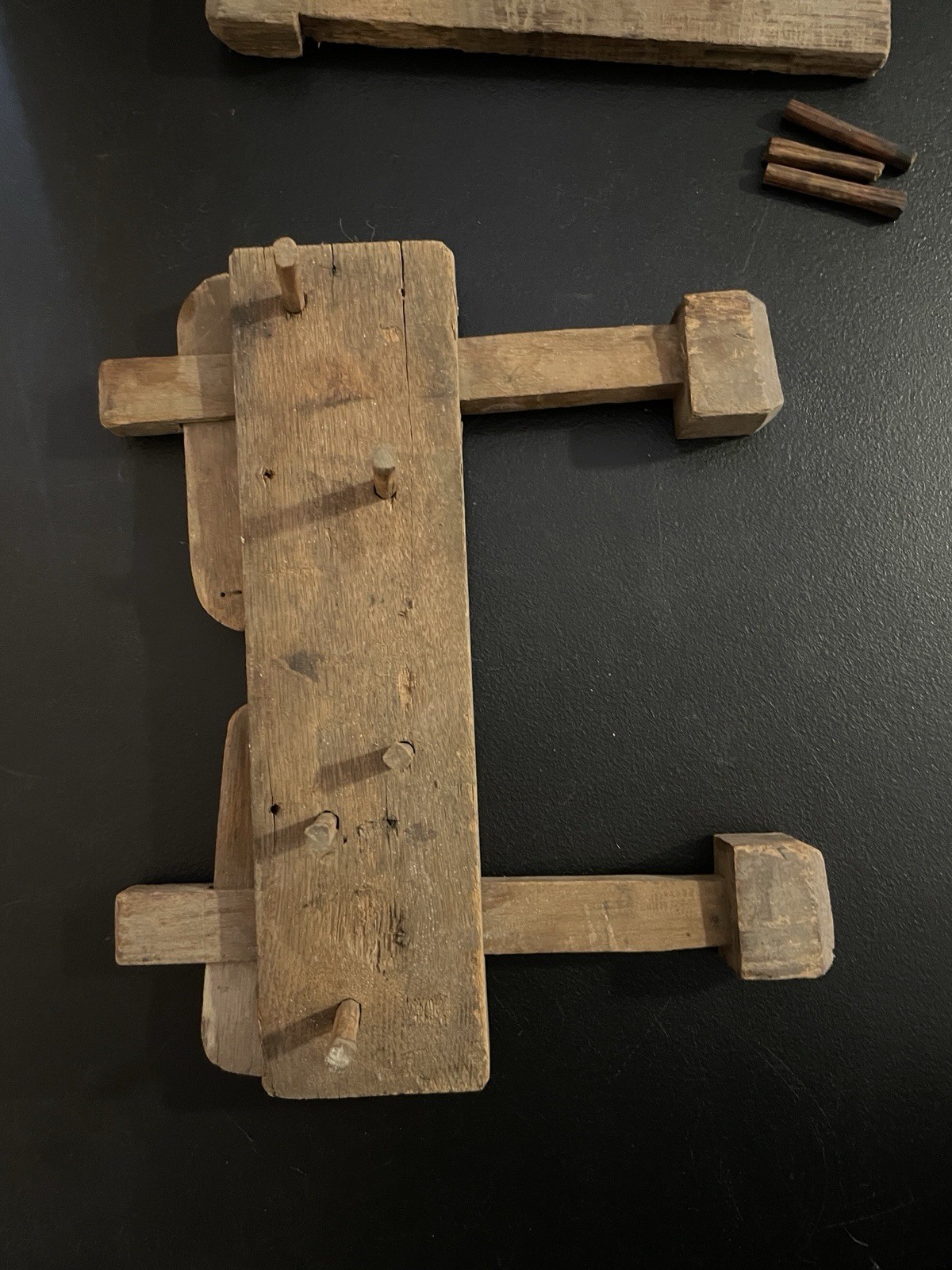 Primitive Antique Amish Oak Wooden Vice Type Tool