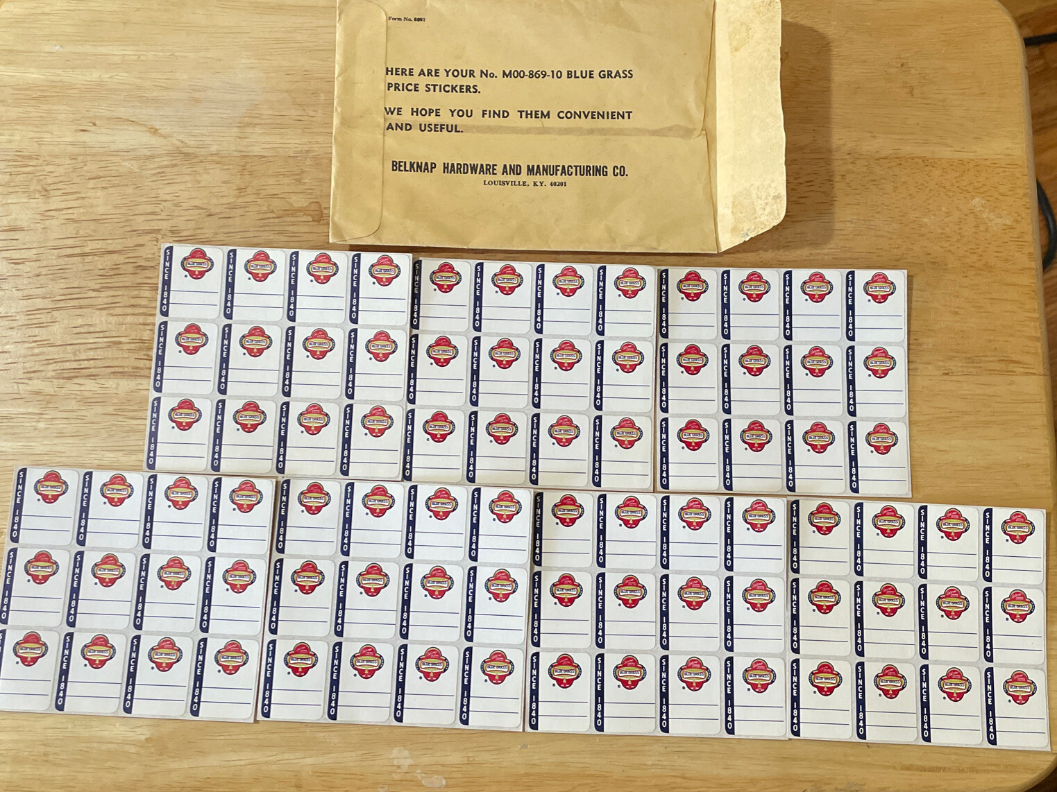 7x NOS Belknap Bluegrass Hardware Store Price Stickers With Envelope Collectible
