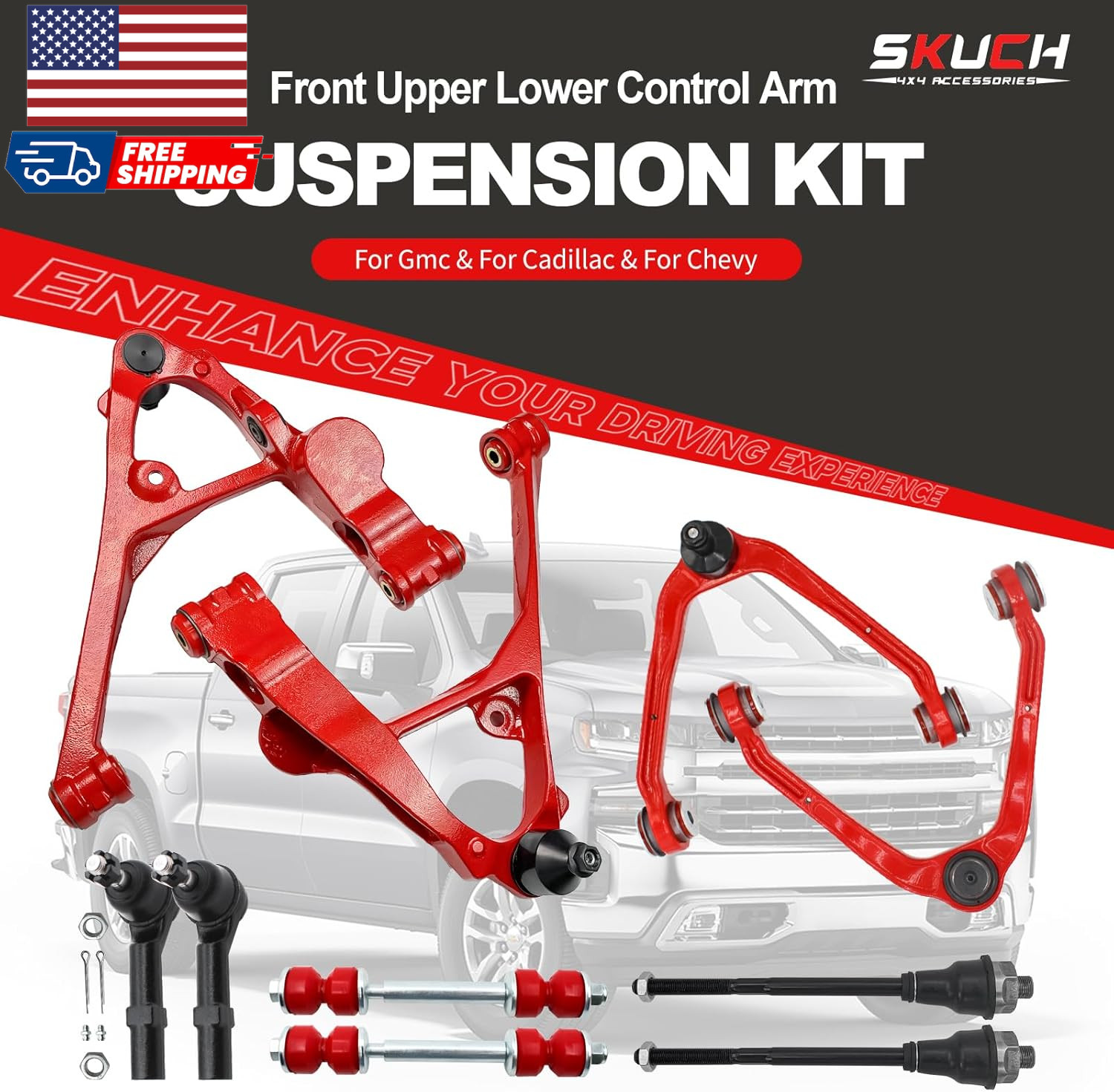 4WD AWD 10Pc Front End Lower & Upper Control Arms Suspension Kit for Chevy GMC