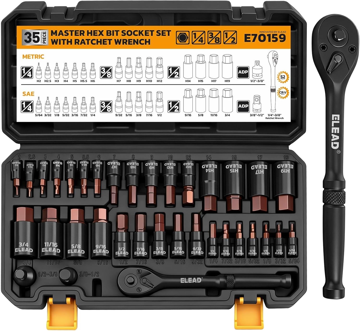 3/8” Drive Impact Socket Set 50-Piece Shallow & Deep Socket Set Metric &