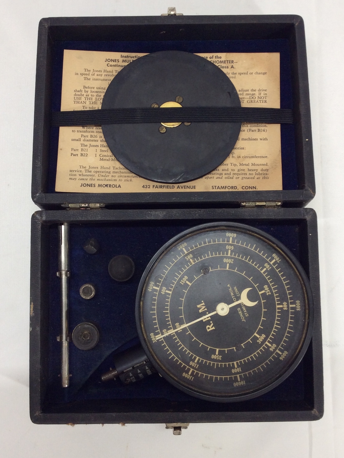 Jones Motorola 18T22 Multiple Range Hand (Portable) Tachometer Type B Class A