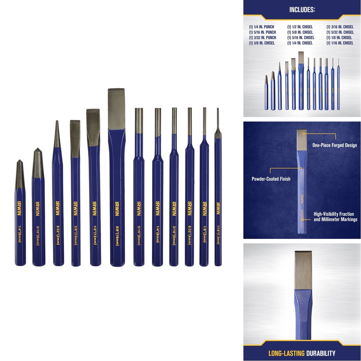 IRWIN IRHT82529 Chisel and Punch Set, 12-Pack, Various Sizes