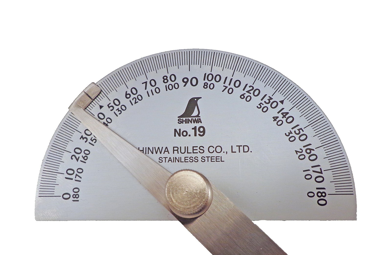 Shinwa Japanese #19 Stainless Steel Protractor 0-180 degrees with Round Head