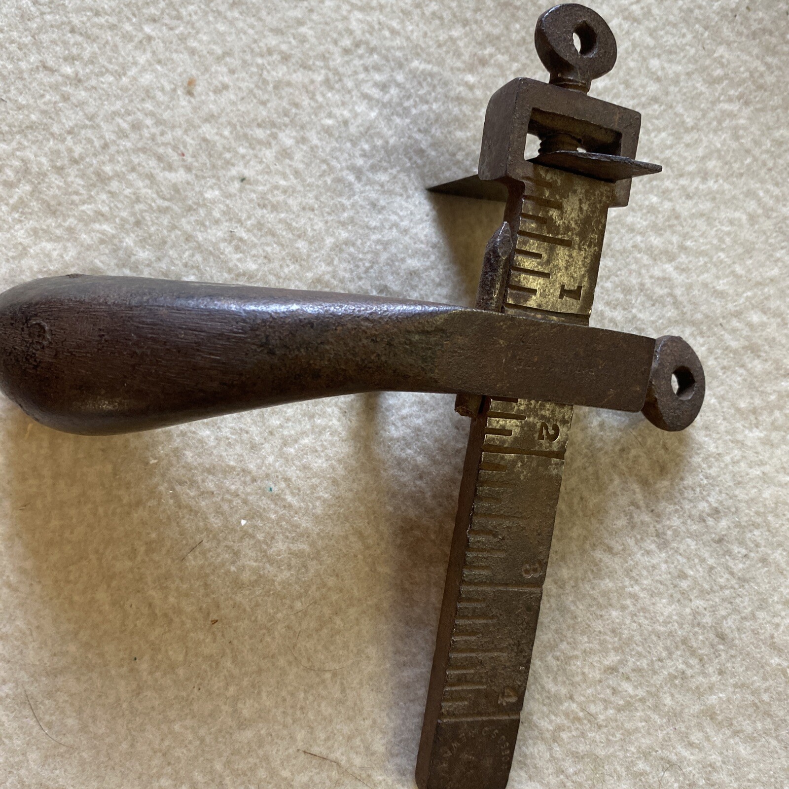 1876 Antique C S OSBORNE Leather Cutting Gauge Tool Cast Iron Pistol Grip USA
