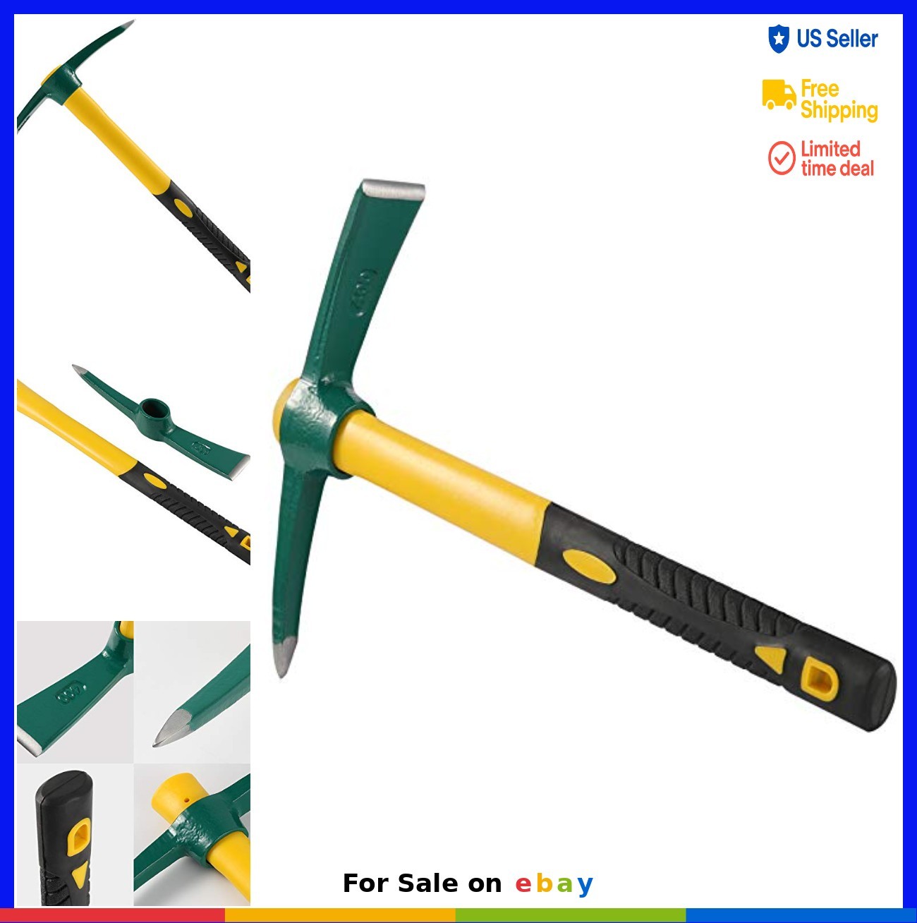 Pick Mattock Hoe 17.7 Inch Forged Steel Garden Pick Axe Rubber Handle Weeding