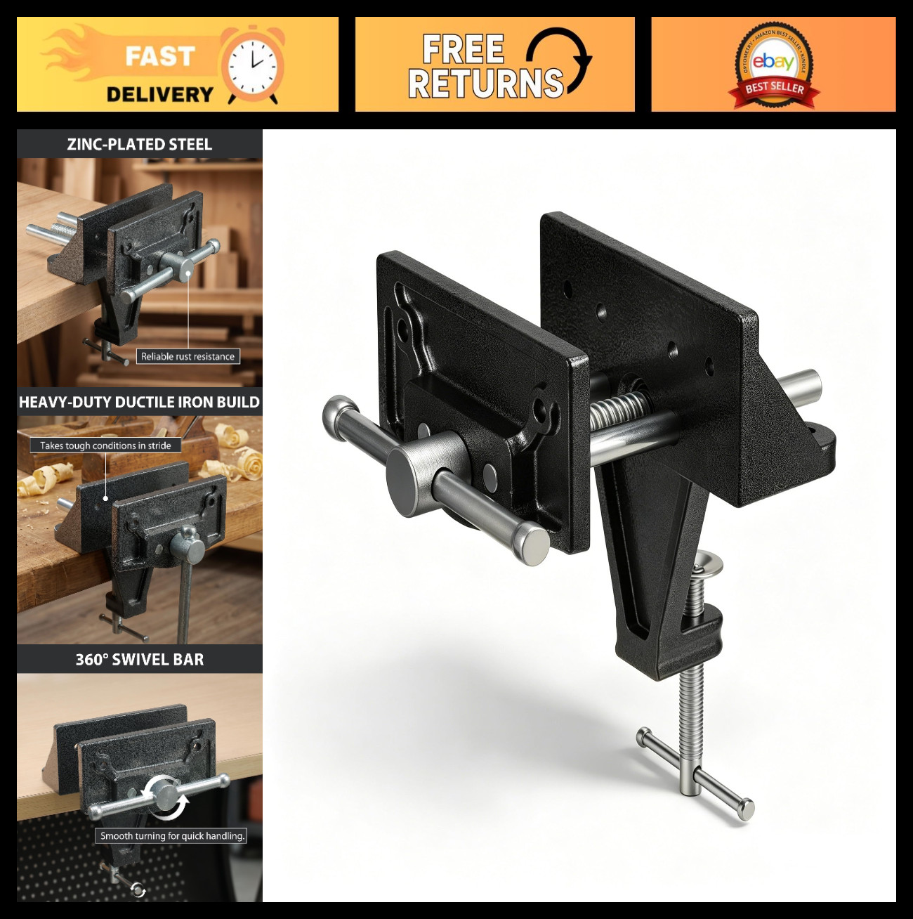 6-Inch Heavy Duty Clamp-On Bench Vise – Forged Steel Table Vise for Wood & Metal