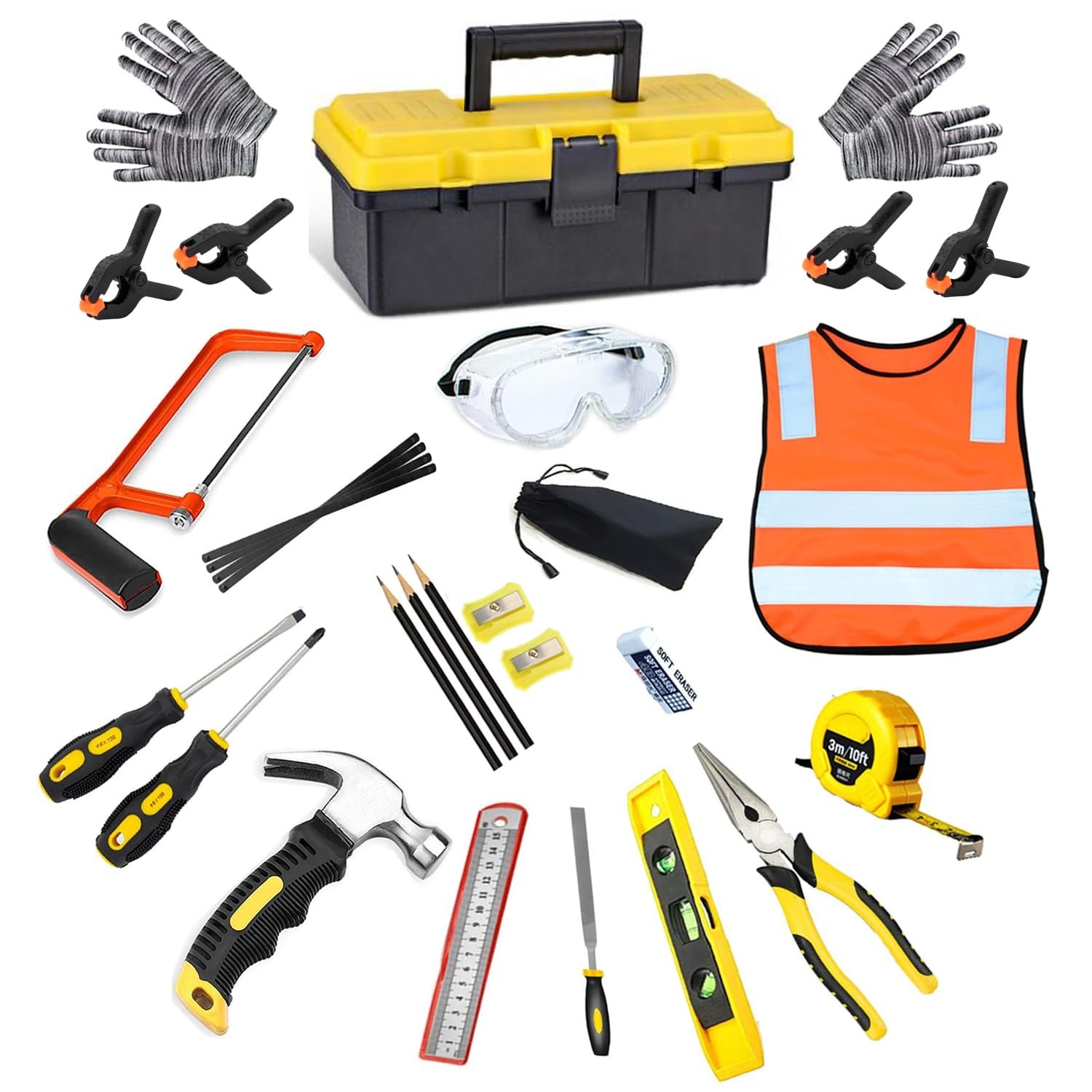 Kids Real Tools Set,Woodworking Tool Set,30 PCS Builder Children Real Hand To…