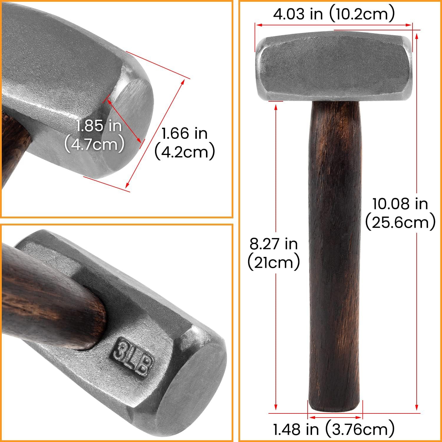 3lb Blacksmith Hammer Bladesmith Forge Drilling Hammer Making Metal Forging Tool