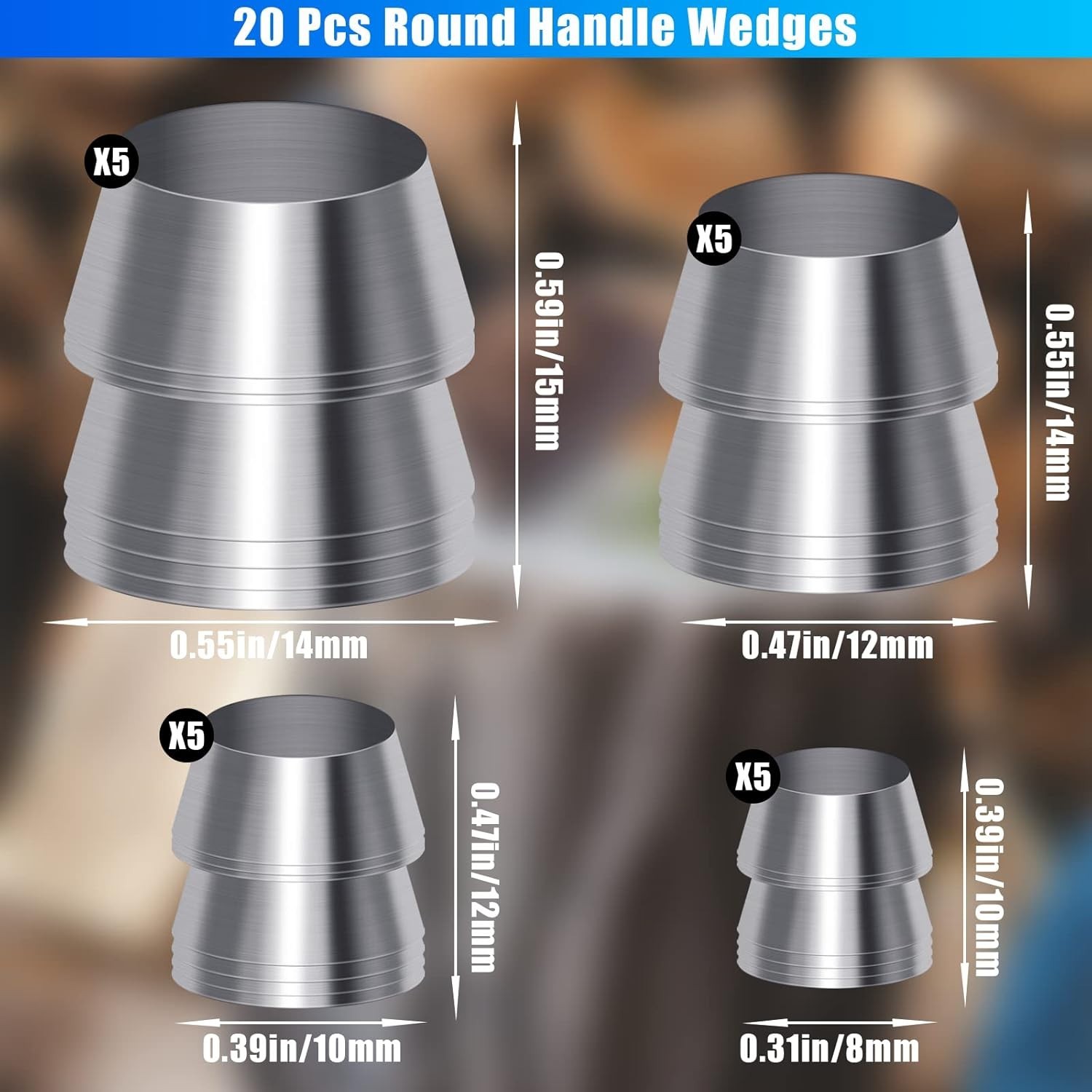 Metal Axe Wedges Set – 20 Durable Pieces in 4 Sizes for Tool Reinforcement