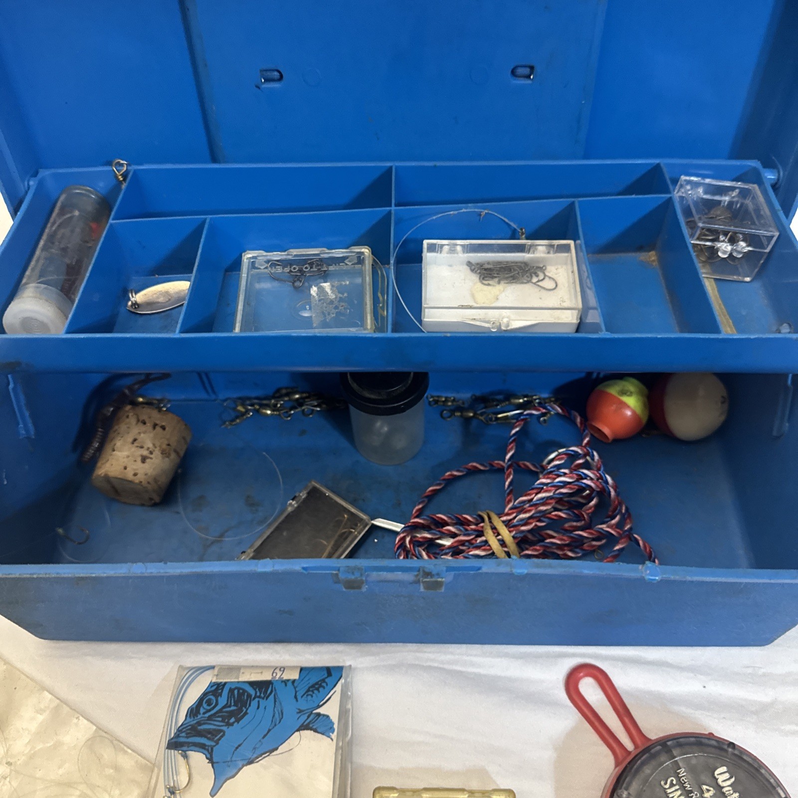 Vintage Oxwall Tool Company Blue Plastic Tackle /Tray USA With Tackle