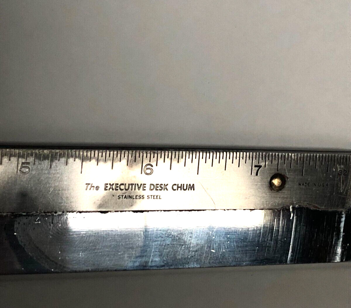 Vtg Executive Desk Chum letter opener/angle gauge, decimal chart combo stainless