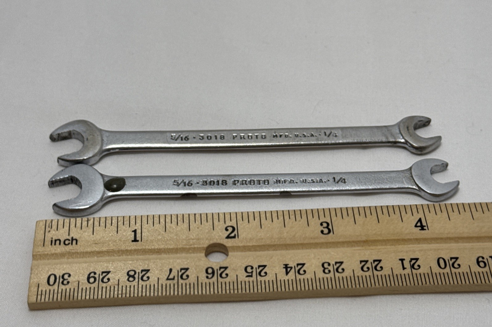 PROTO 3018, 5/16in. X 1/4in. Open End Wrench, 4-1/2in., Made In USA Lot Of 2