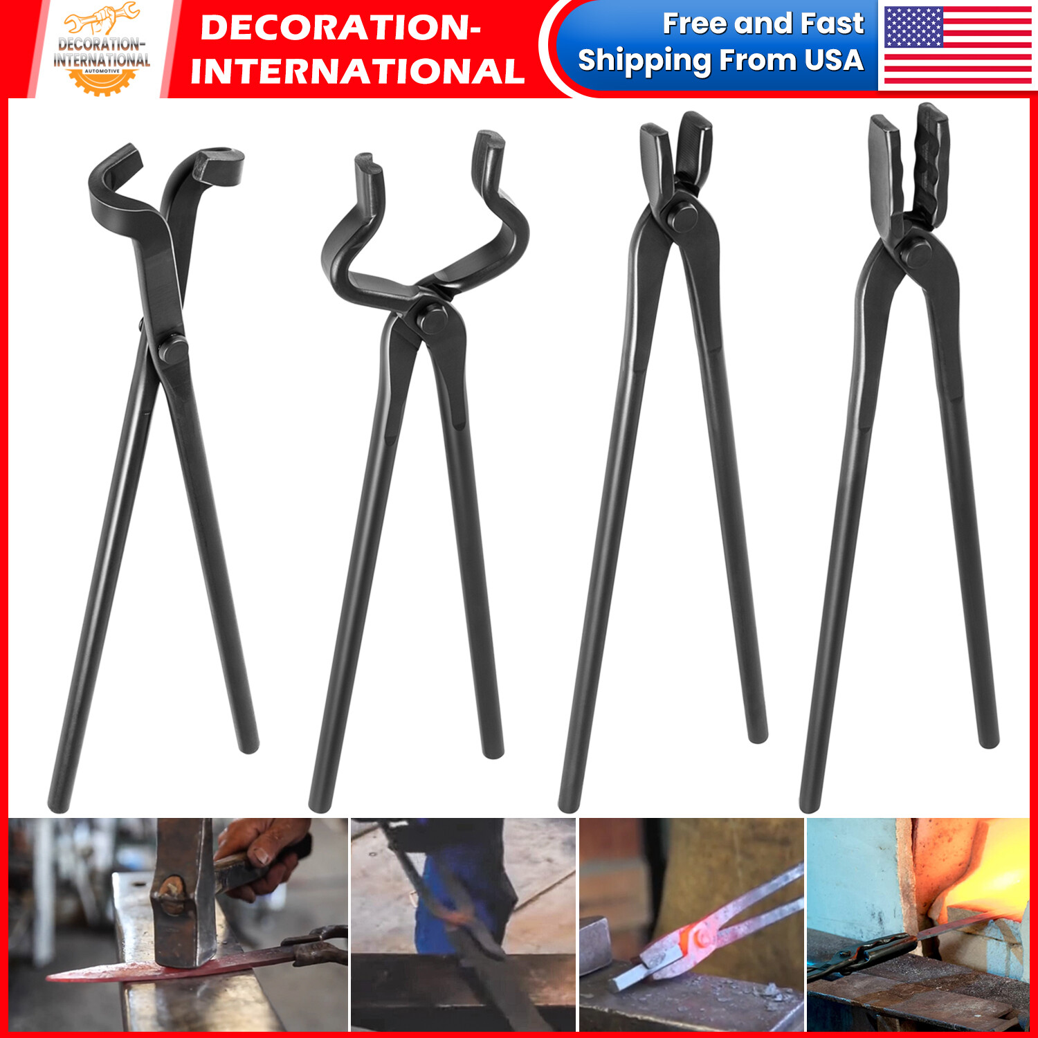Knife Making Tong Set Blacksmith Bladesmith Anvil Vise Forge Assembled Tool 4pcs