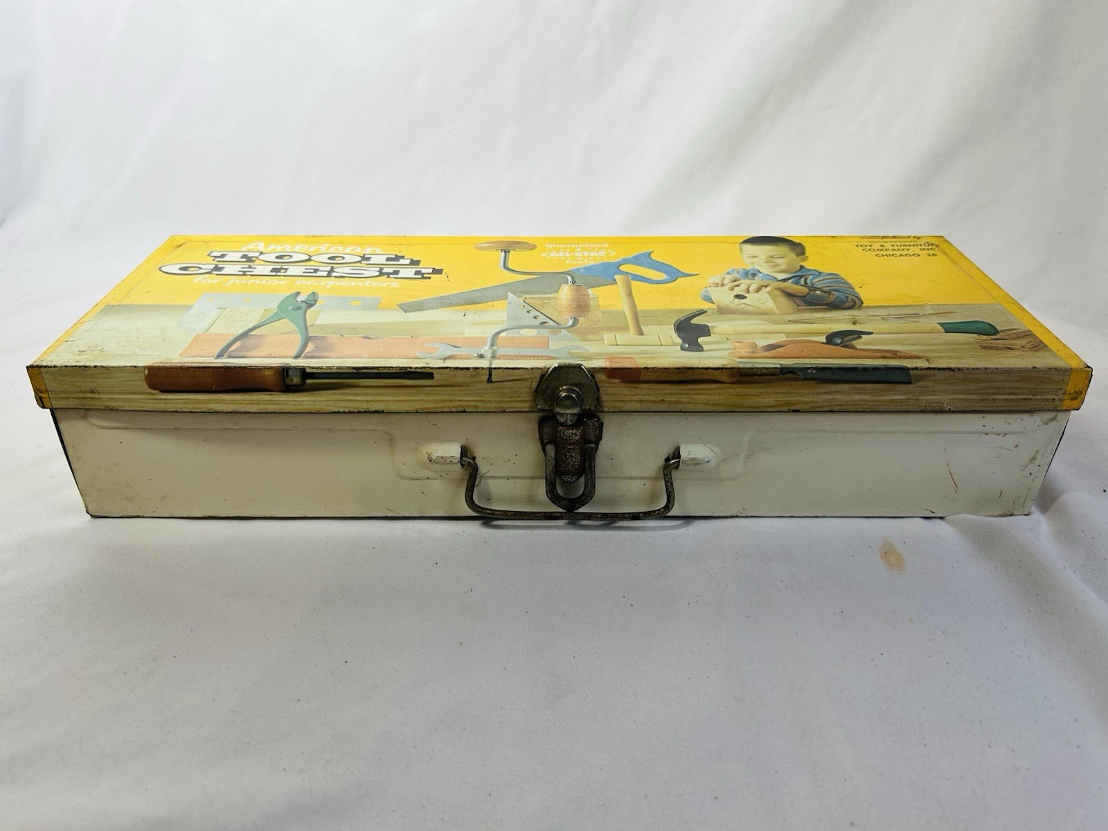 Vintage American Tool Chest Junior Carpenter Metal Case All Star Kid Toy Child