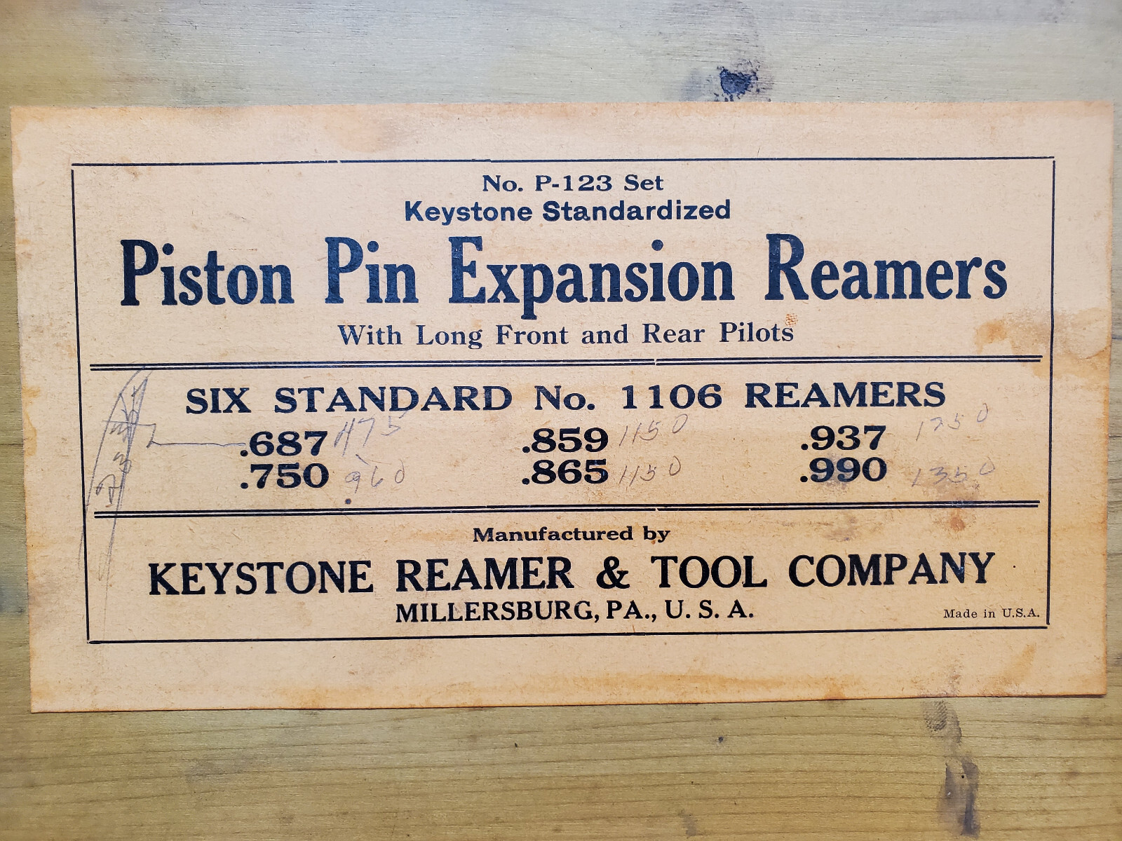 Keystone no P-123 Piston Pin Reamer Set In Box Millersburg PA Tool set of 4