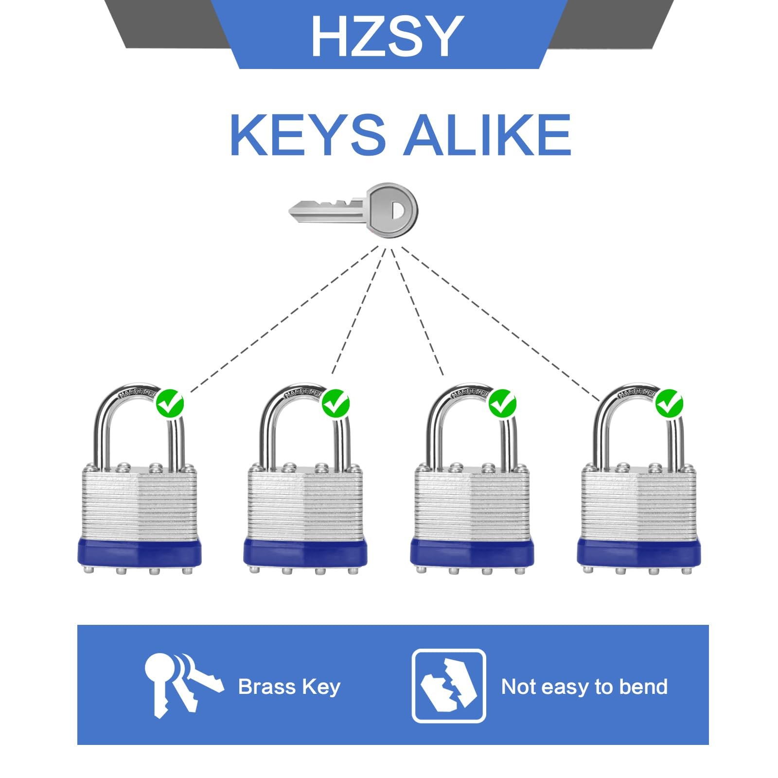HZSY Padlocks Keyed Alike, Pack of 60, Laminated Steel Keyed Lock (1-9/16″, 4…