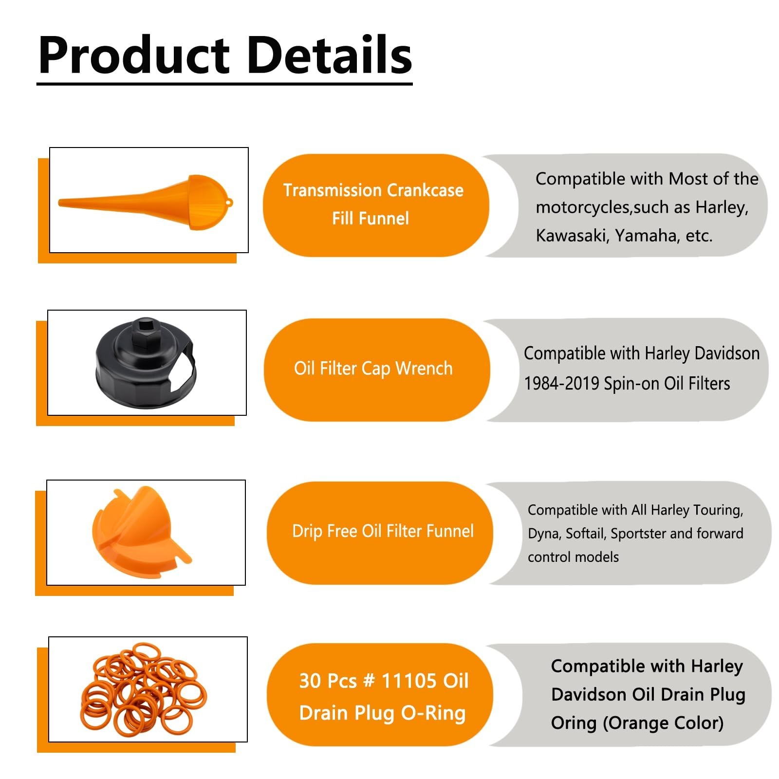 Oil Change Kit for Harley – Filter Wrench, Crankcase Tool, Funnel & 30 O-Rings