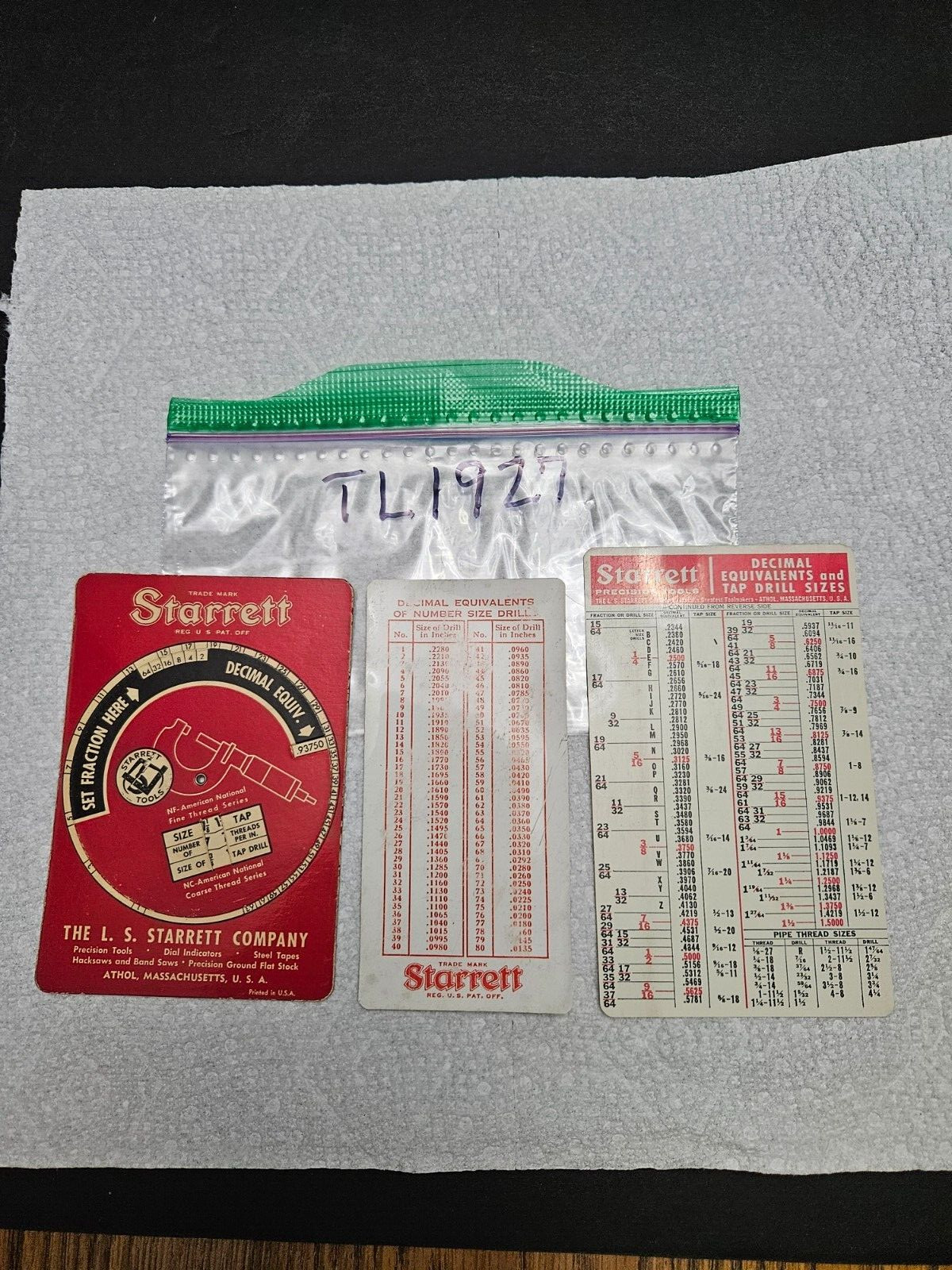3 – VTG STARRETT 1 – 1949 DIAL CHART TAP & DRILL SIZE CHARTS (TL1927)