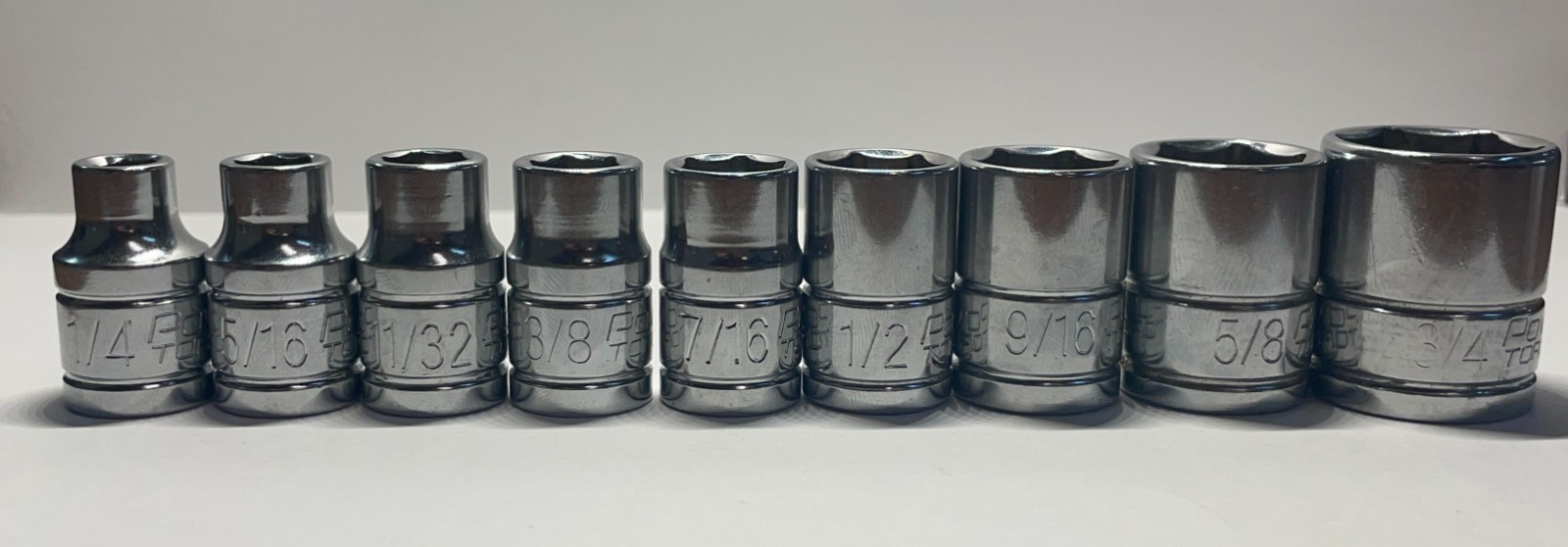 Power Torque Sockets SET OF 9- 1/4 Inch Drive SAE-6 point 1/4 -3/4 MISSING 11/16