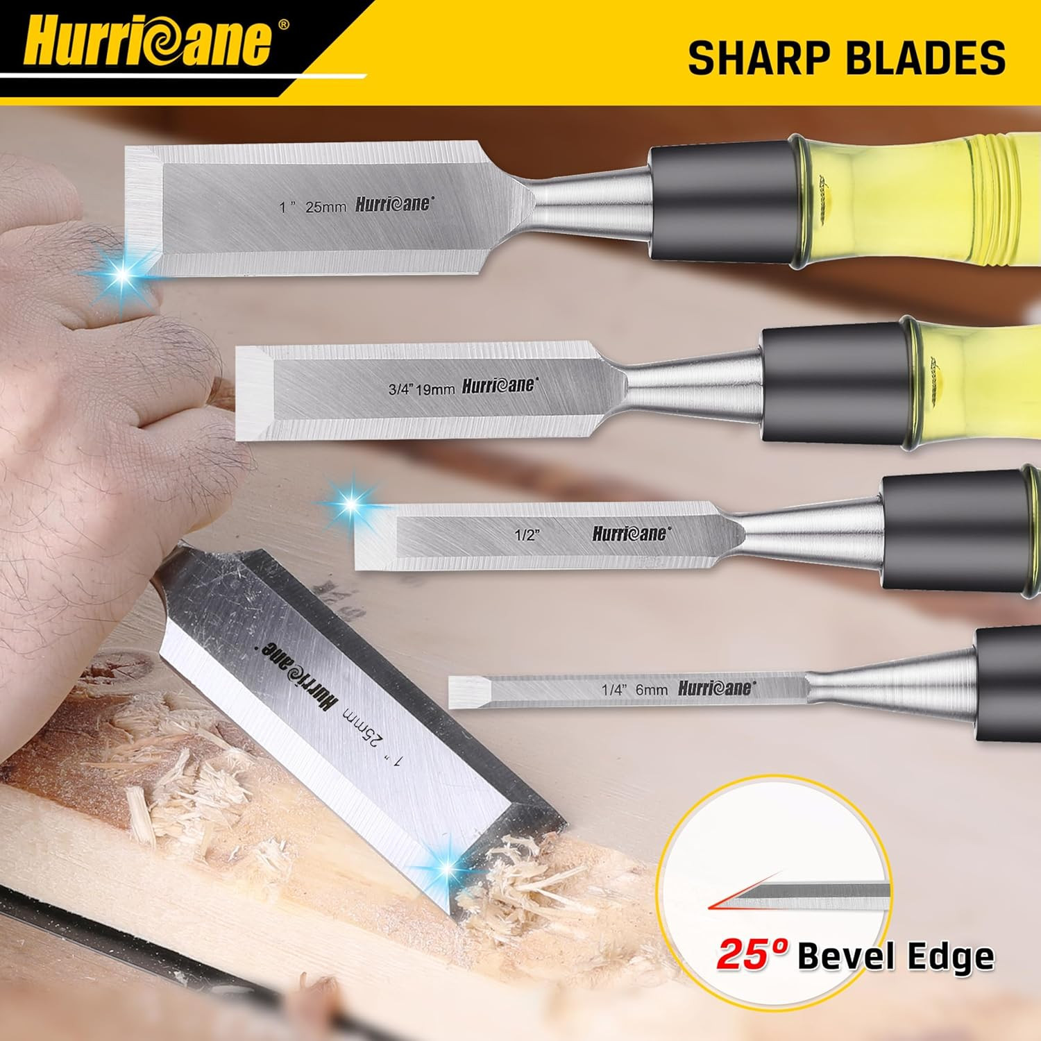 Professional 4-Piece Wood Chisel Set with Durable Handles for Precision Carving
