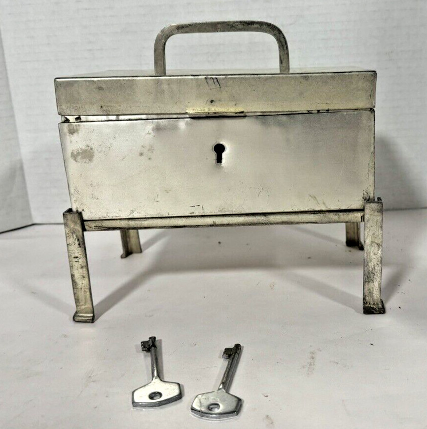 Box/Chest Metal Distressed Industrial Locking on Stand 2 Keys