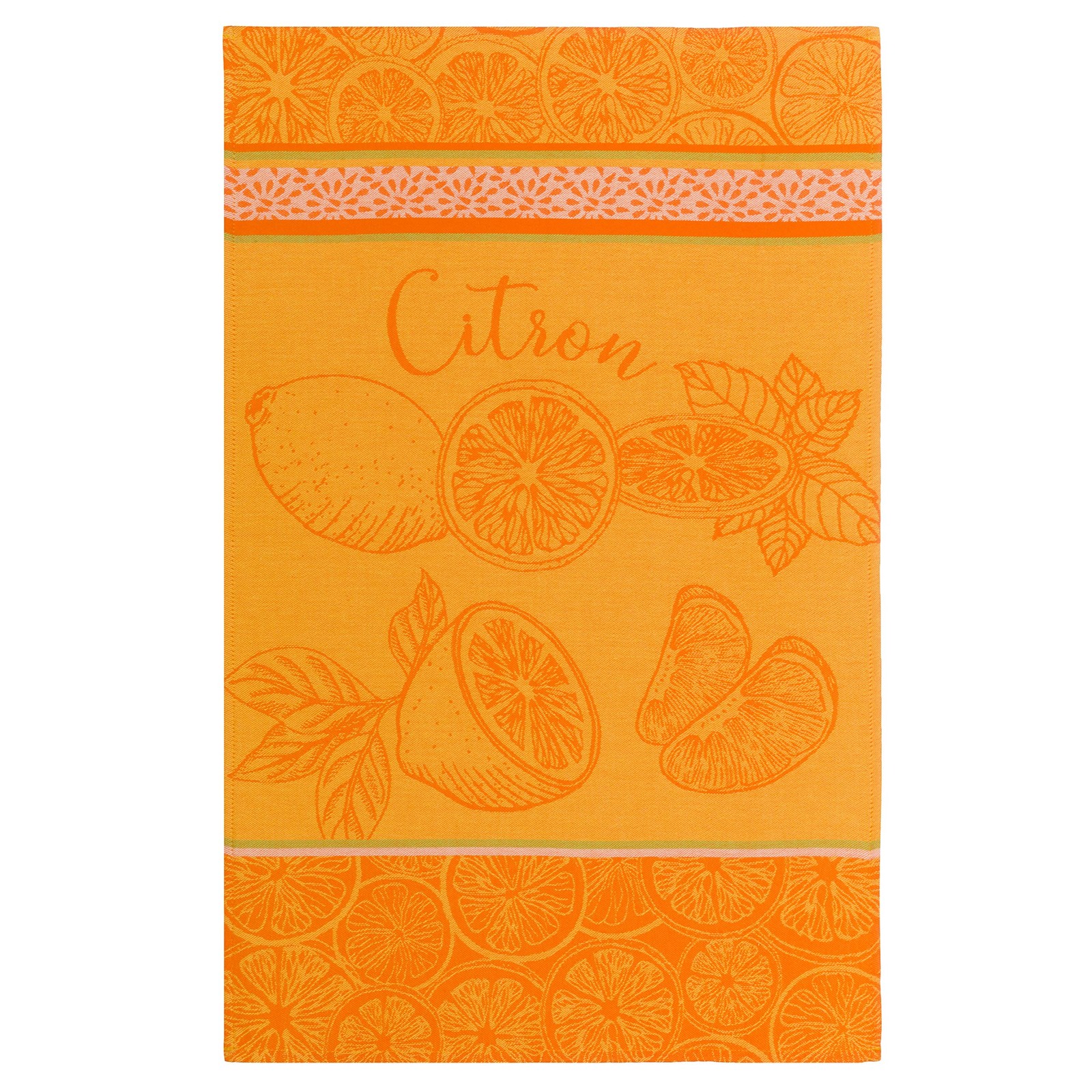 Coucke French Cotton Jacquard Towel, Citron, 20″x30″, Orange & Yellow