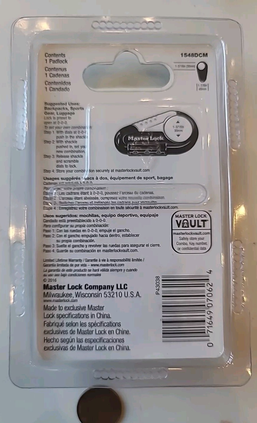 Master Lock Resettable Combination Padlock Backpack Luggage 1548DCM Green Misp