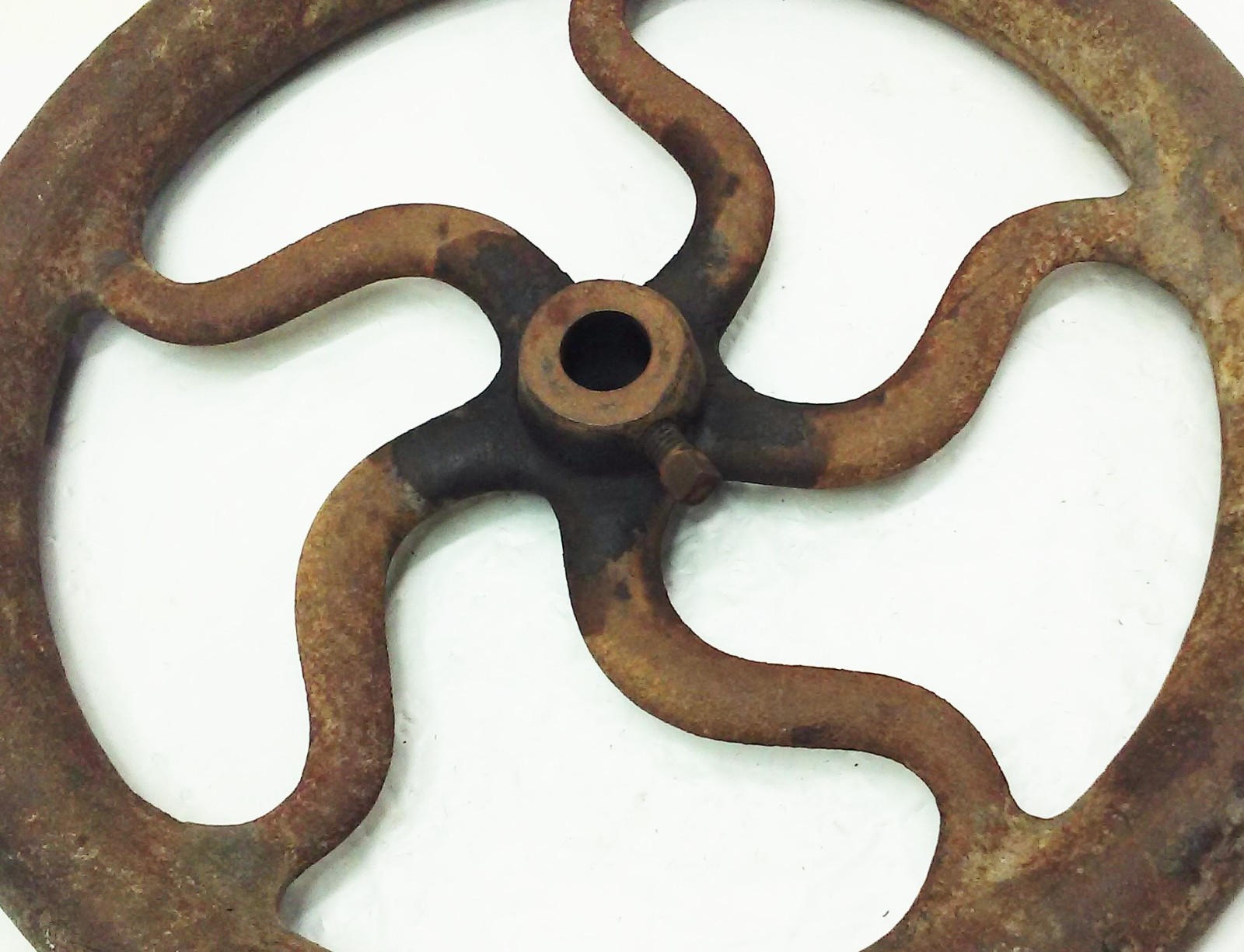 Vtg antique hand crank post drill 13 3/4″ Cast Iron Flywheel Pulley Champion