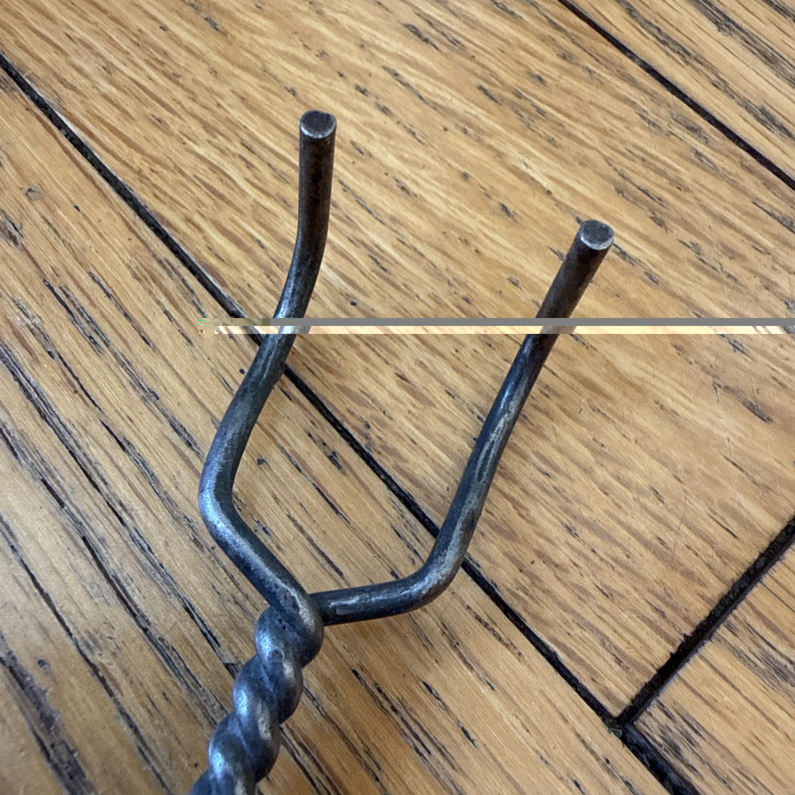 Primitive Antique Hand Wrought Twisted Wire 2-Prong Fork or Beater