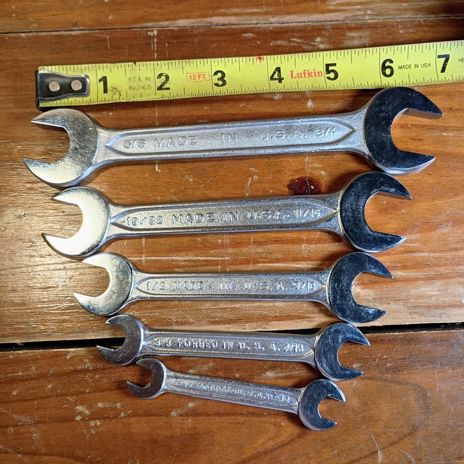 Set Of 5 Vintage Forged Select Steel In USA Indestro Wrenches In Clip