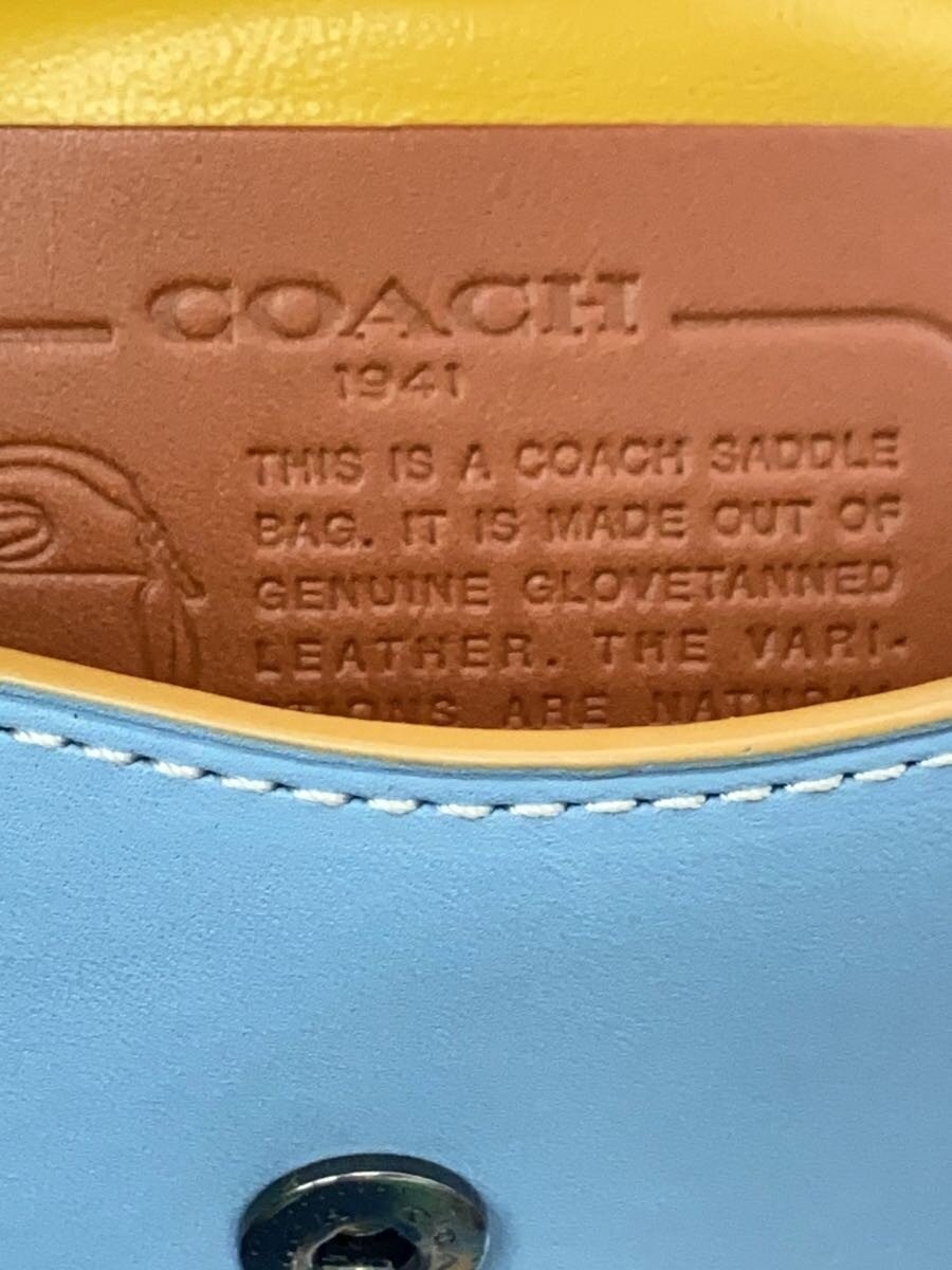 COACH Shoulder Bag Leather 23x21cm Blue Used Signs of Use Present