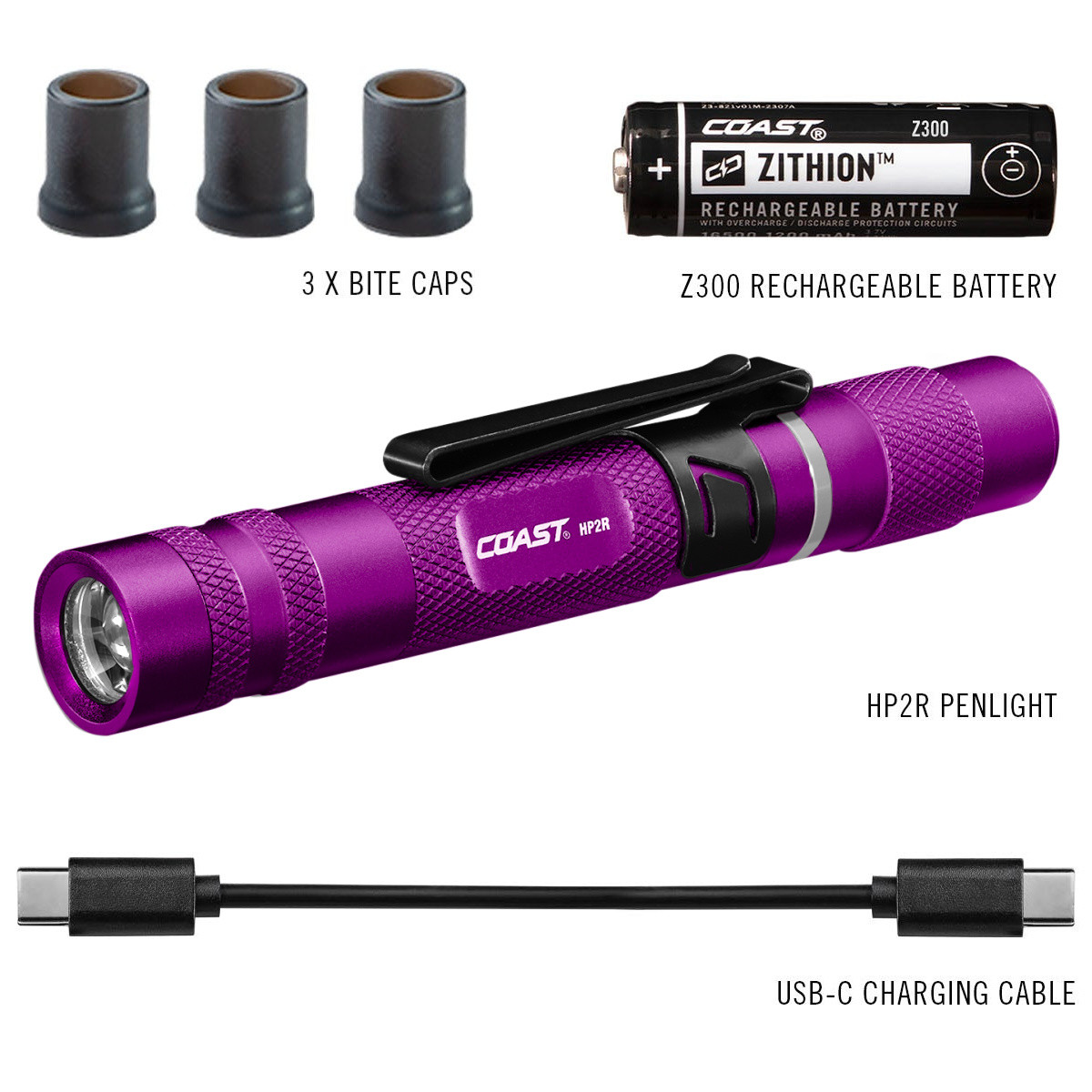 31356 COAST Products HP2R 280 Lumen Rechargeable Penlight with Twist Focus – Pu