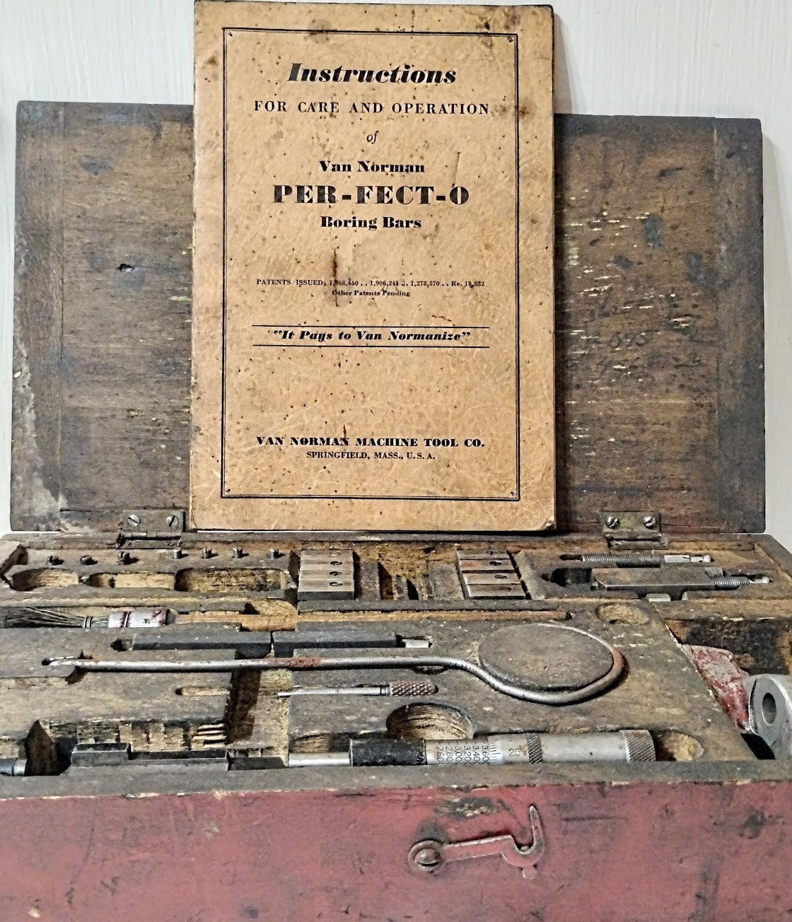 Vtg Van Norman Per-Fect-O Boring Bar Tool Kit L.S. Starrett Micrometer Case 944