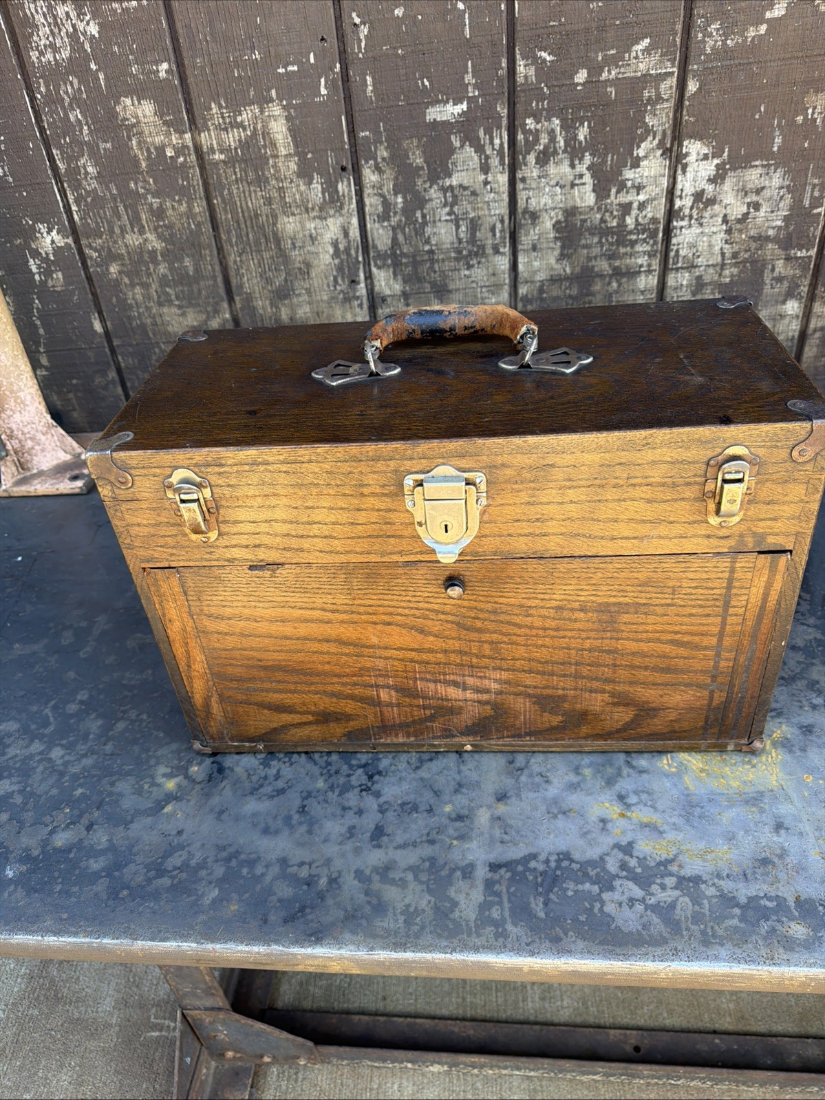 Vintage Oak Wood Machinist Chest: 7-Drawer Toolbox