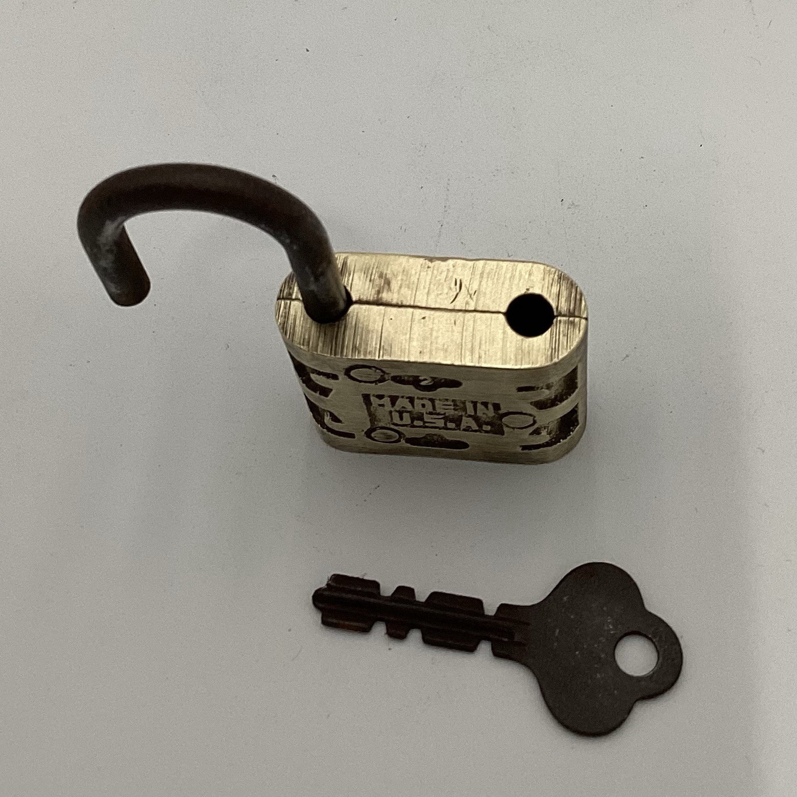 Vintage Brass RFD Padlock 1 1/2 x 2 Inch with Key Made In USA