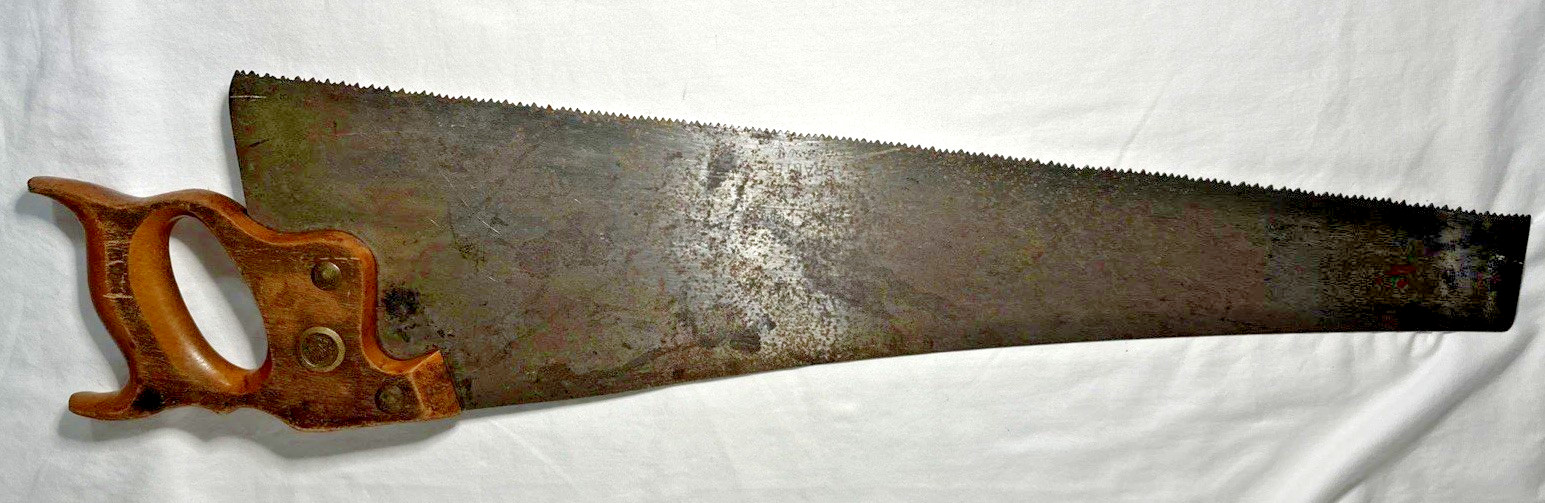 Possibly Disston D-8 Hand Saw Warranted Superior 25″ Wood Handle Rusty Patina